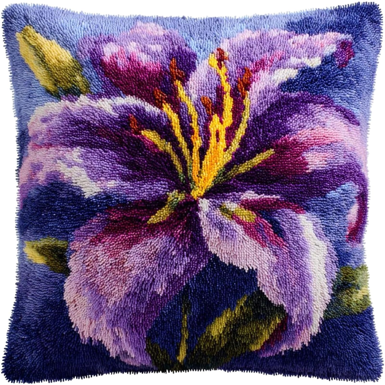 ZUHK Latch Hook Cushion Kits,DIY Throw Pillow Cover Sofa Cushion Cover Rug Shaggy Decorations fit for Home Sofa and Bedroom Decoration,43x43cm (Lily)