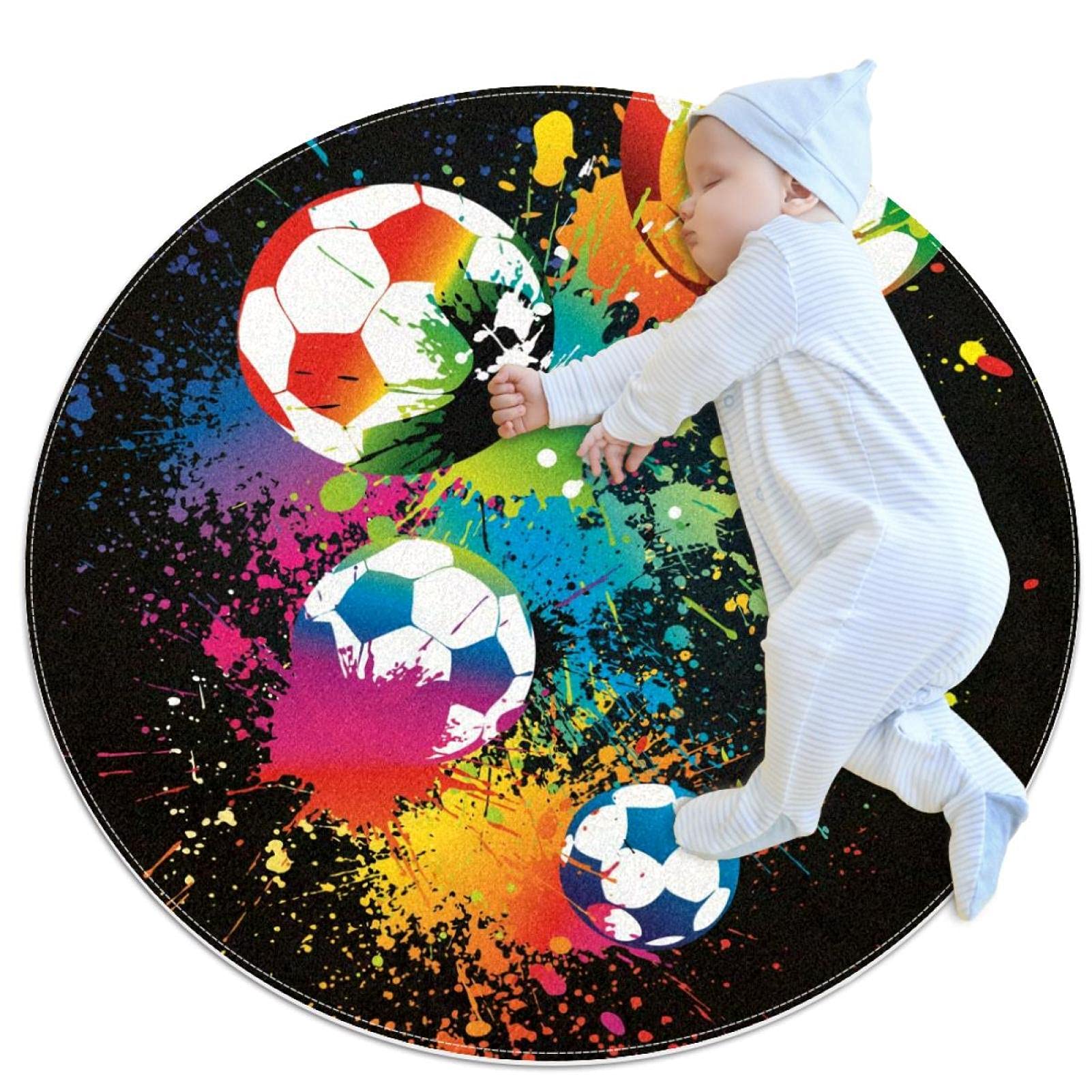 Tapis rond ballons de football colorés pour décorer la salle de jeux des enfants