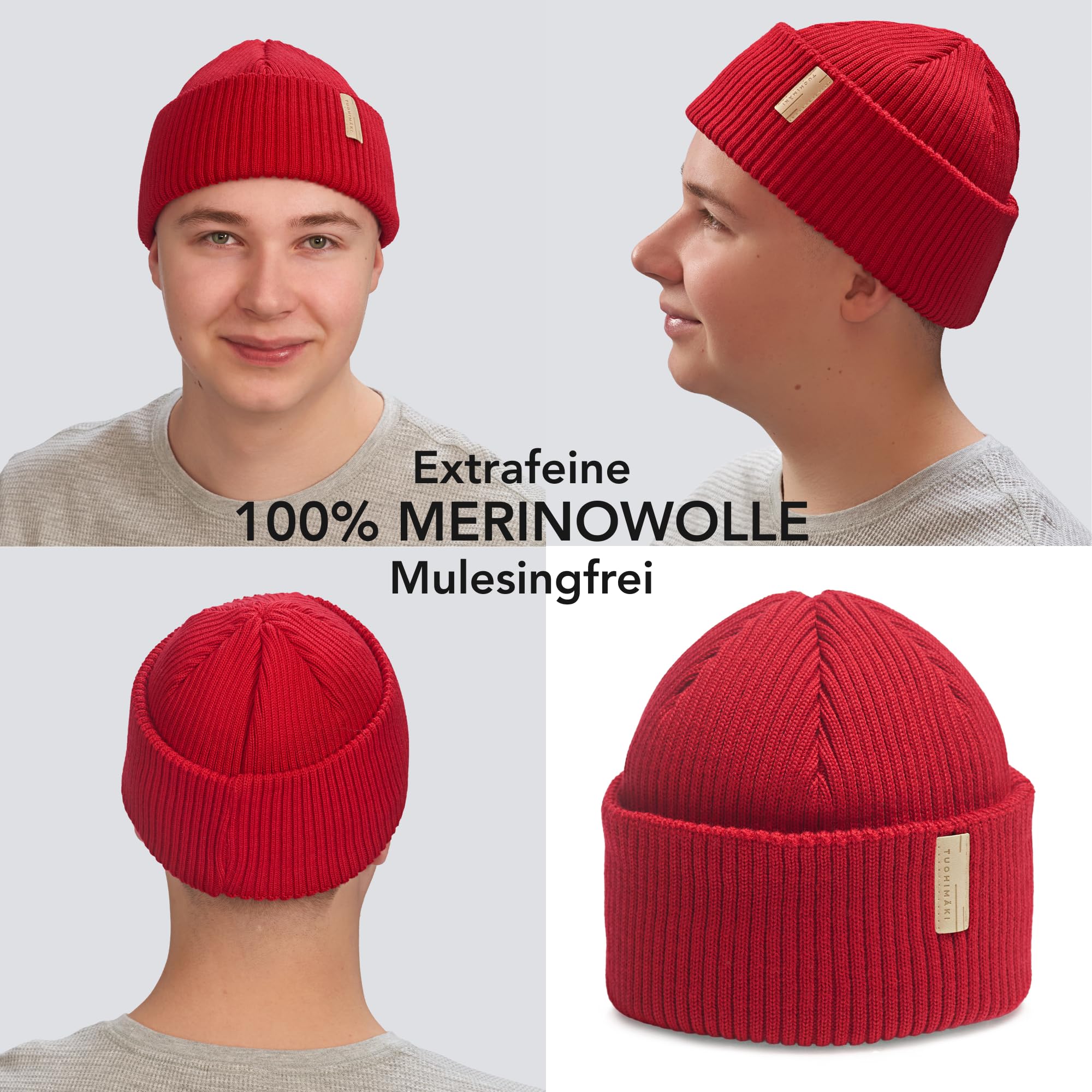 Fisherman - Gorro de lana merino para hombre y mujer, color rojo