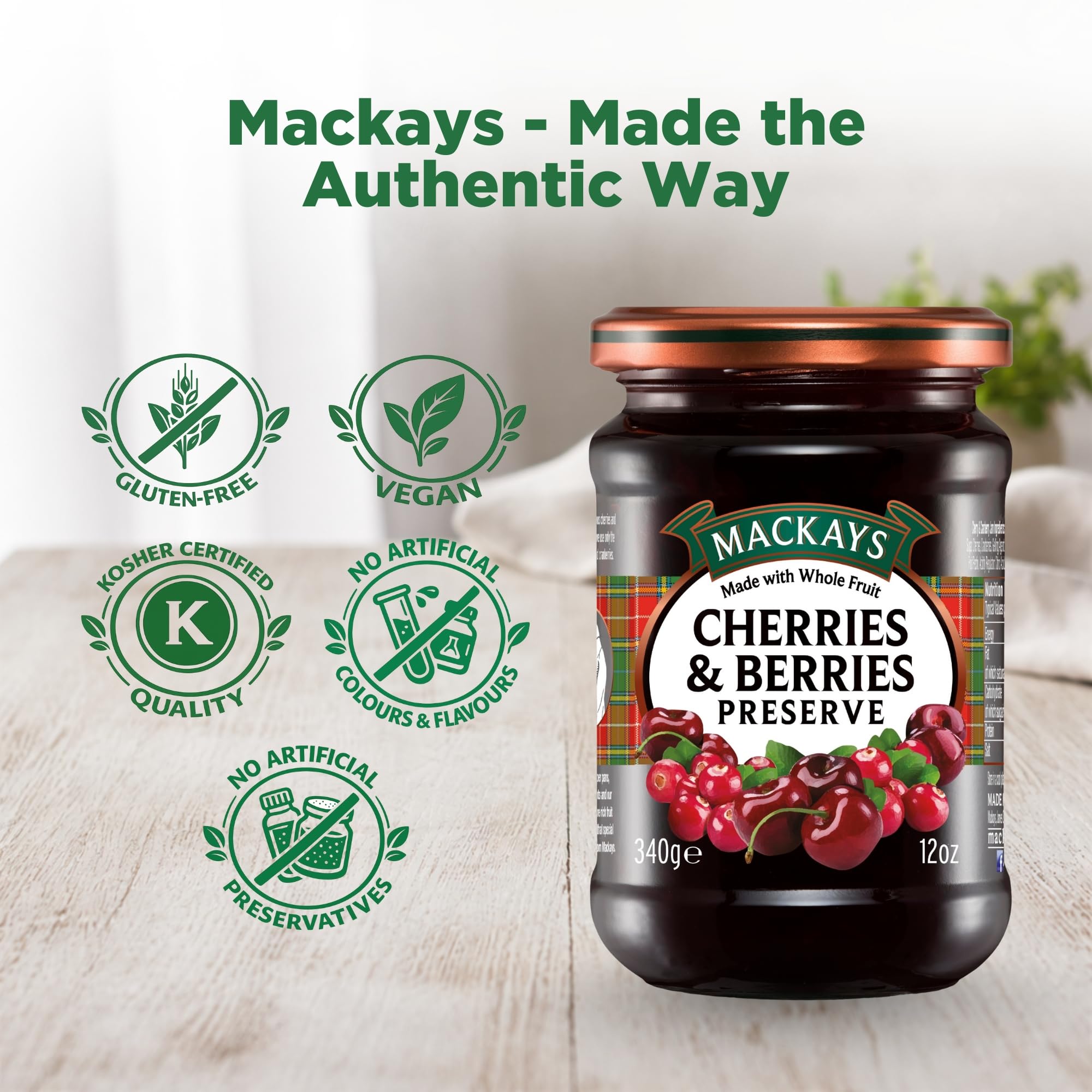 Mackays Cherries & Berries Preserve 340g | Made with Whole Fruit