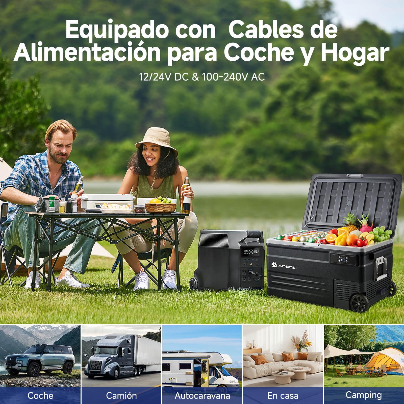 AAOBOSI Nevera Portátil 74L con Compresor, -20℃ a 20℃, 12V/24V DC y 100-240V AC, APP, Nevera 12V Compresor para Coche, Camping, Viajes, Barco, Autocaravana y Hogar