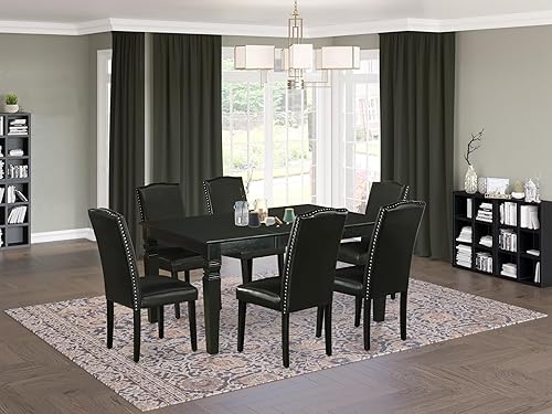 Miniatura 2 de East West Furniture WEEN7-BLK-69 - Juego de mesa de comedor de 7 piezas compuesto por una mesa de comedor rectangular con hoja de mariposa y 6