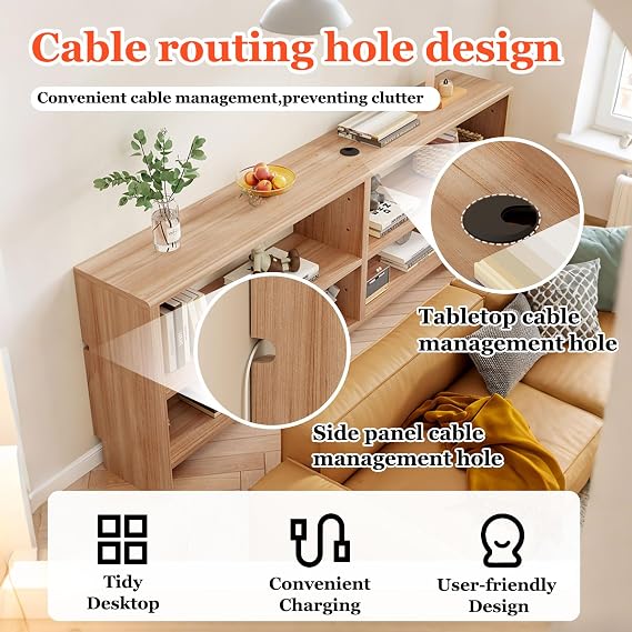 Narrow Gap Storage Rack Wood,Sofa Side Table for Hallway/Living Room/Bedroom,Solid Wood Open Narrow Storage Shelf 100×10×69cm Light walnut color