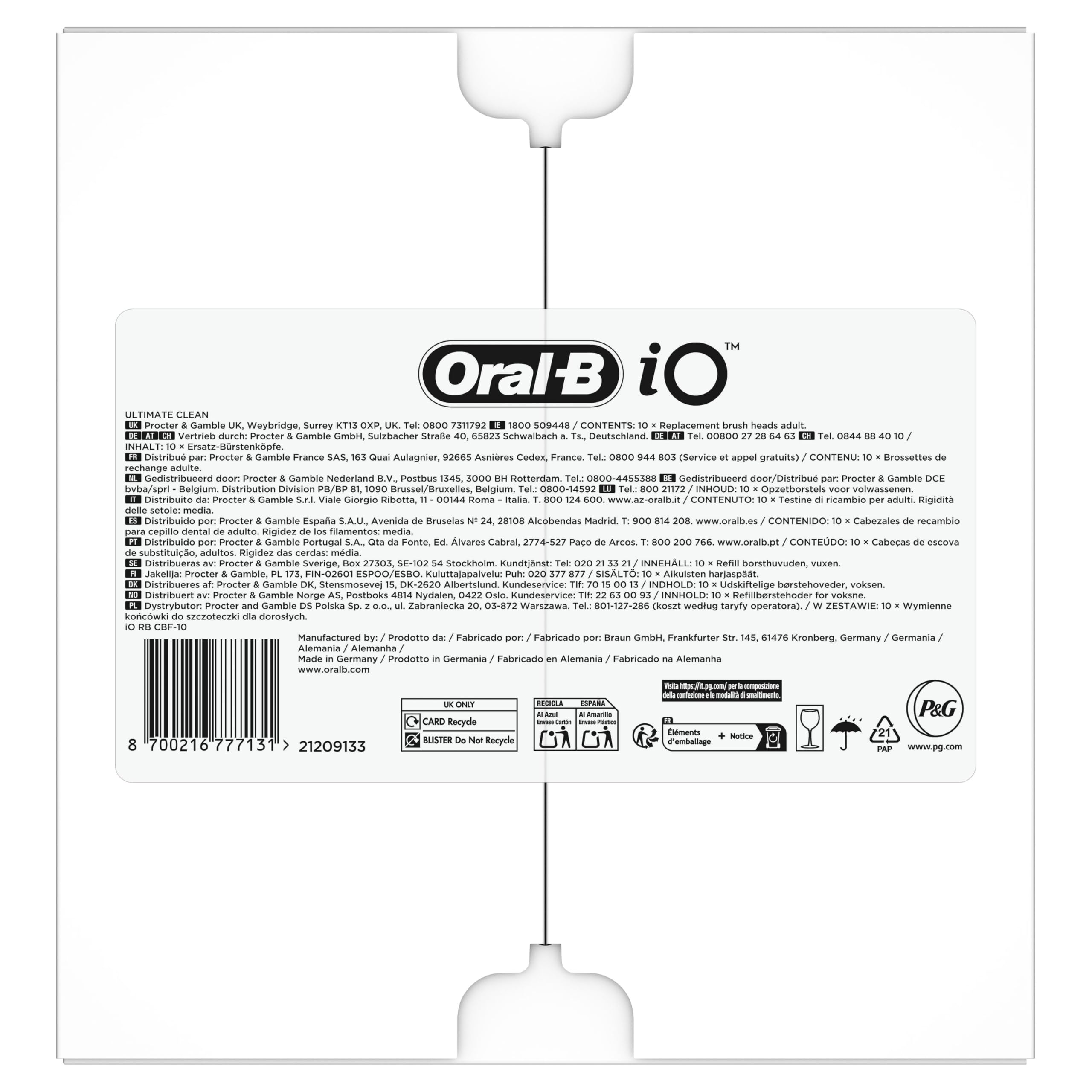 Oral-B Testine di Ricambio iO Ultimate Clean, Nere, 10 Ricambi - 10 Testine di Ricambio per Spazzolino Elettrico, Rotonde Originali, Rimozione Profonda Della Piastra Batterica
