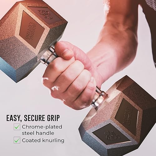 Miniatura 5 de Mancuerna prisma para entrenamiento de fuerza, 5 a 70 libras de hierro fundido recubierto de goma, para gimnasio y entrenamiento en casa Nordic