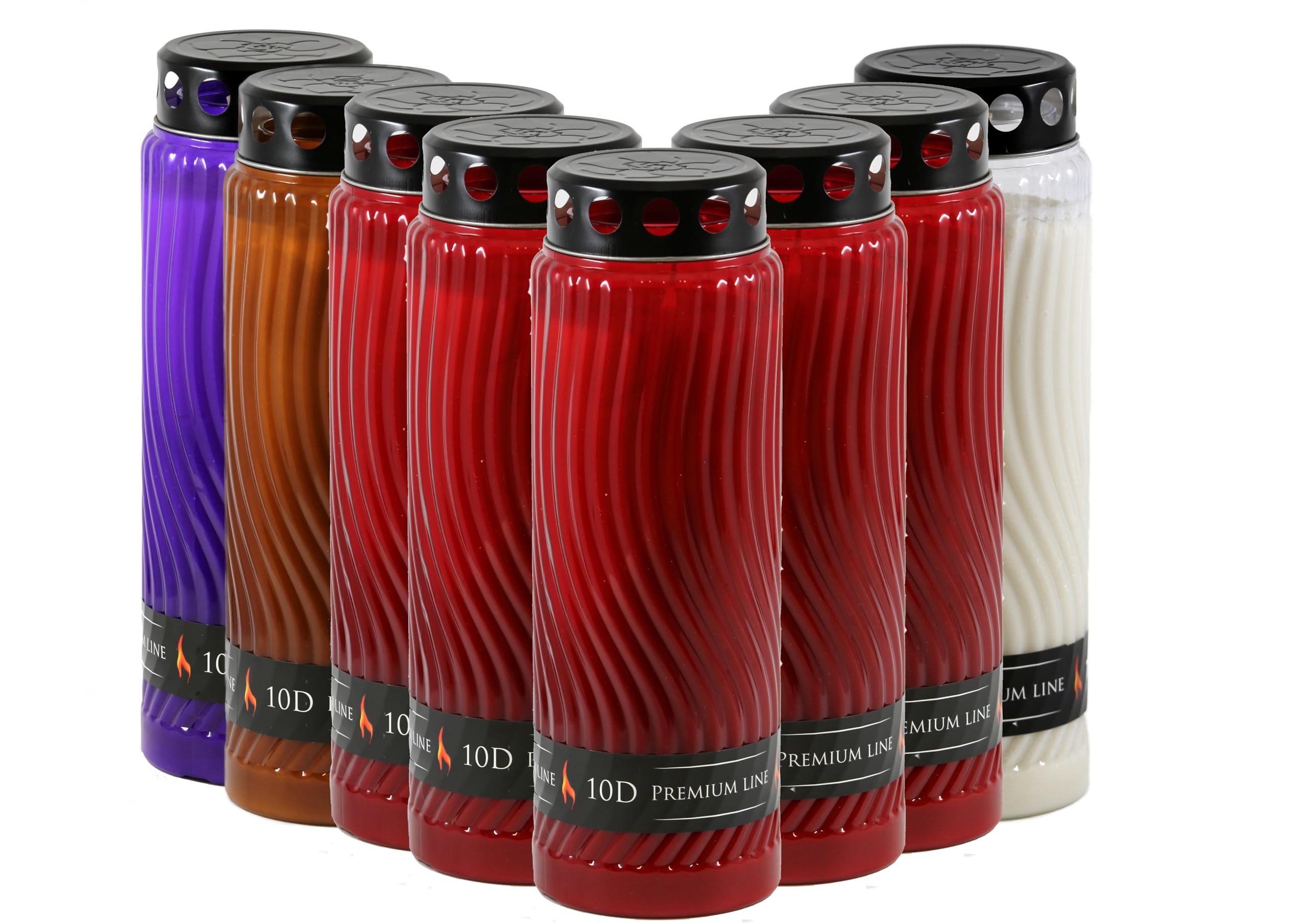 8 St. Wella Nr. 10 gemischt Premiumbrenner - Grabkerze mit einer Brenndauer von bis zu 10 Tage, 5x rot, 1x braun, 1x white, 1x lila - Gedenkkerze - Friedhofskerze - Totenkerze - Trauerkerze