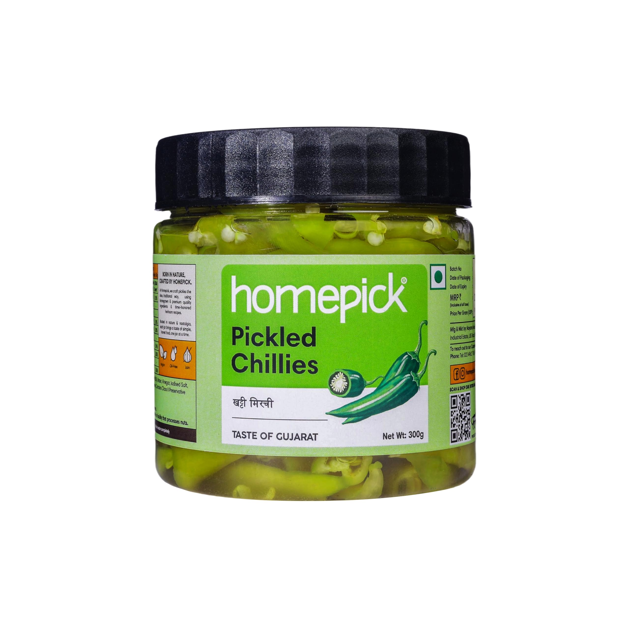 Homepick Pickled Chillies 300g - Khatti Mirchi Oil Free | Achar