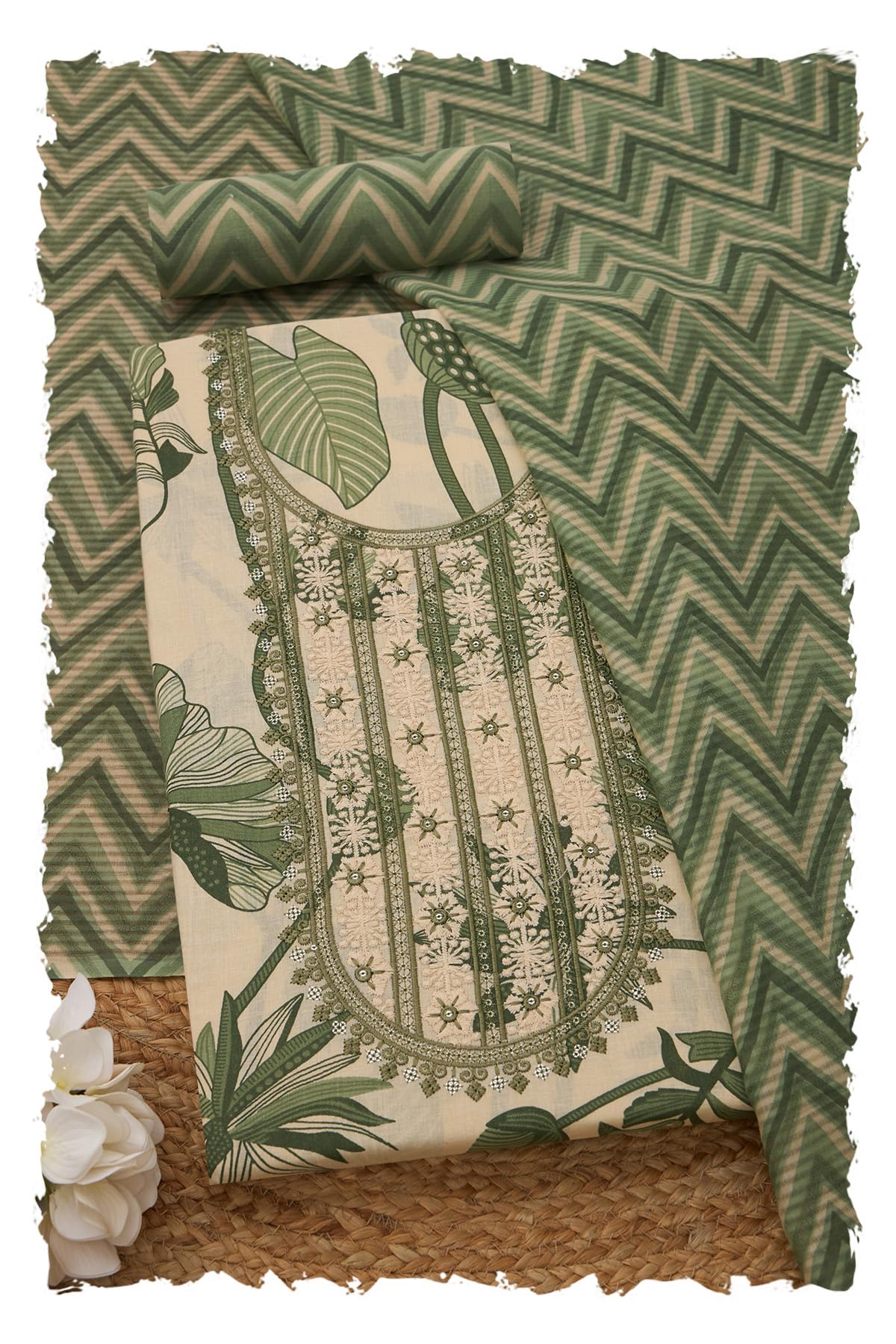 Womens Cotton Botanical Print Unstitch Dress Material With Sequins-image-46