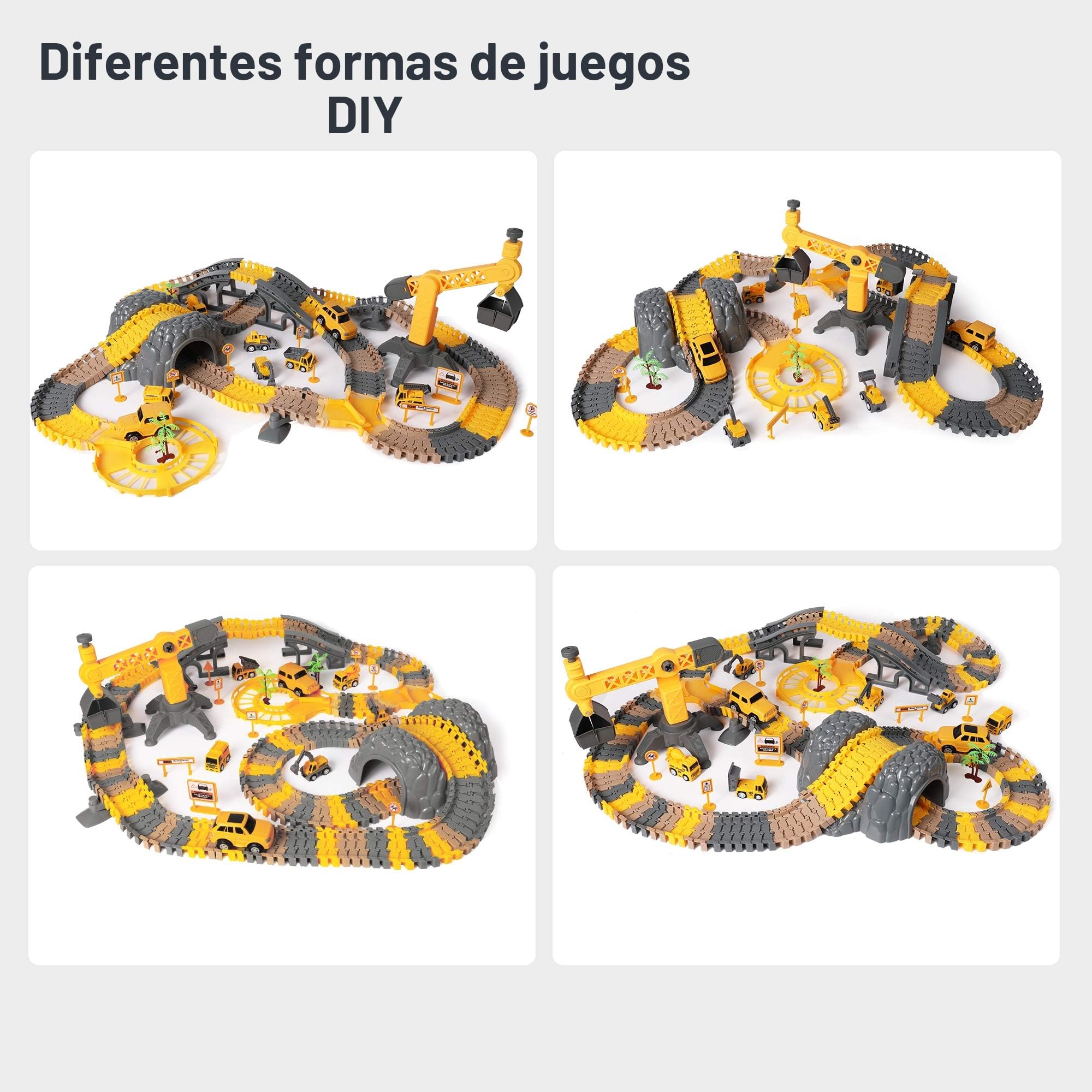 TUMAMA Pista De Coches para Niños, Circuito Pista Coches De Juguetes Tener 8 Vehículos, Flexible Tren Juego De Carreras, Electrico Track Builder, Construcción Juguetes para Niños De 3 4 5 6 7 8 Años