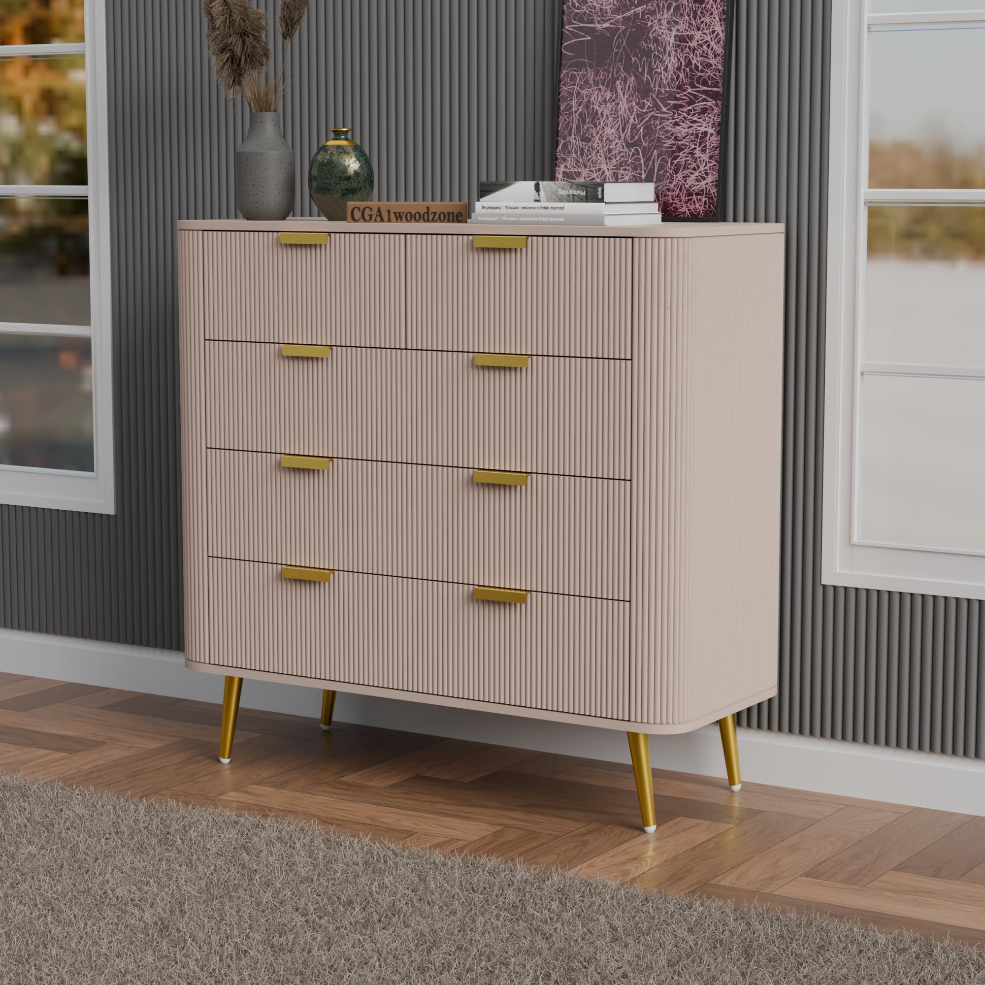 Wooden Chest of Drawers | 5 Drawers Dresser Console Cabinet for Bedroom, Living Room, Drawing Room & Office | Multipurpose Storage Sideboard|HDMR Premium Wood and Iron (Taupe)-image-48