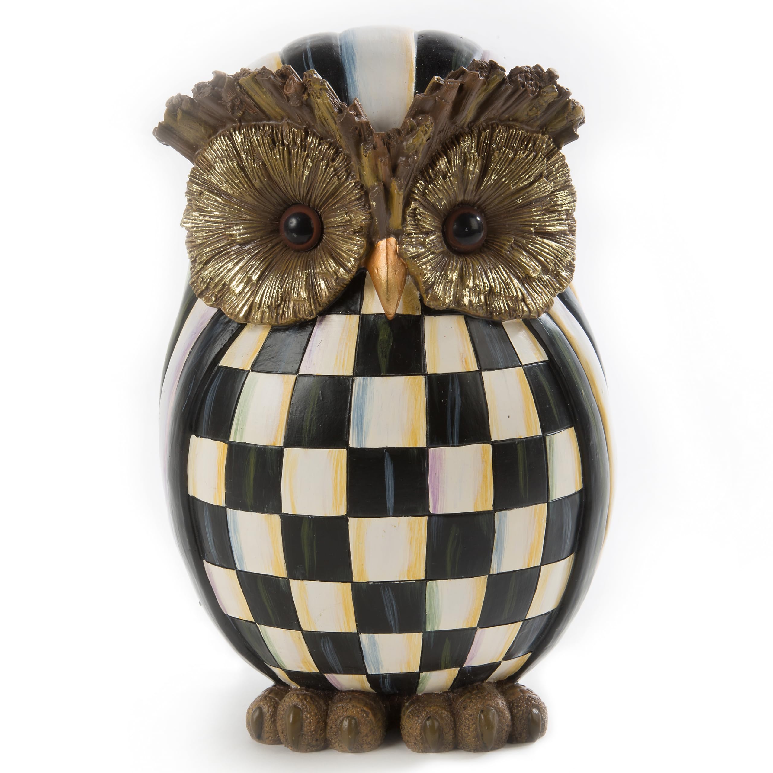 MACKENZIE-CHILDS Owl, Fall Owl Decor for Home, Black-and-White Courtly Check