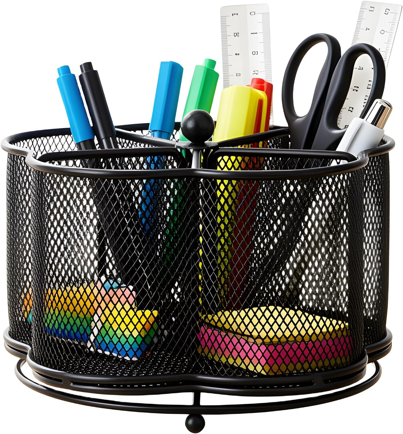 EVERGOODS 360° Rotating Mesh Desk Organizer with 5 Compartments, Multifunctional Pencil Holder & Desktop Stationery Caddy， Kitchen Utensil Holder, for Home Office & Art Supplies, Black