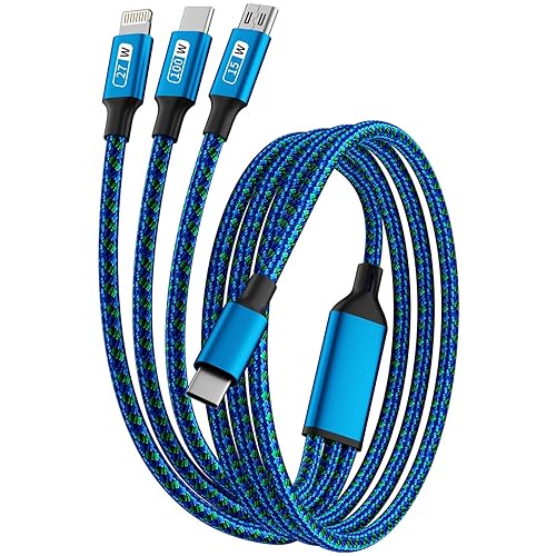 Vista 18 de Cable de carga múltiple (paquete de 2 de 4 pies), cable de carga múltiple de nailon trenzado para múltiples dispositivos, cable de carga 3 en 1