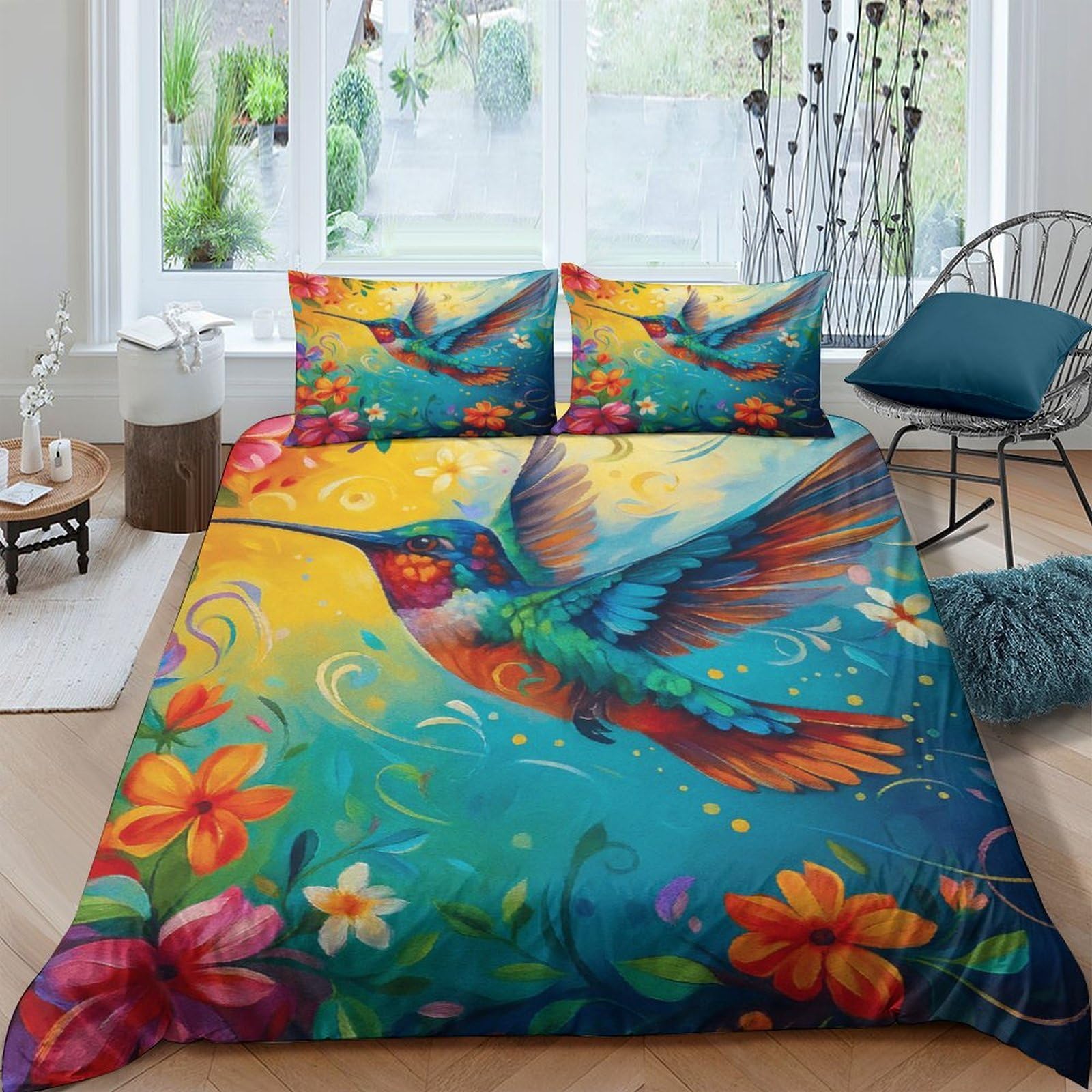 Ctjqhvkz Style-2 3D Printed Colorful Hummingbird Fitted Sheet Microfiber Soft Floral Mattress Cover For Bedroom Guest Room Home Decor Single（135X200cm）
