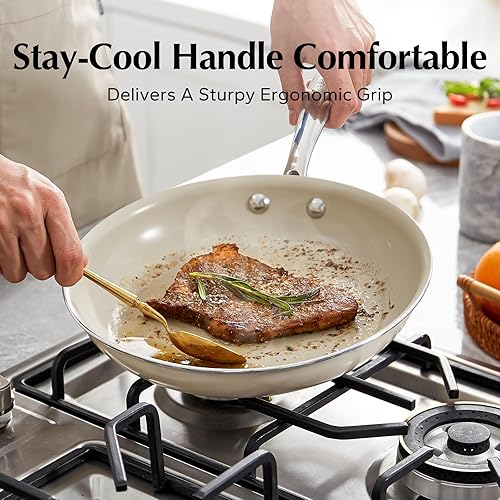 Miniatura 4 de Sartén antiadherente, sartenes antiadherentes de cerámica, sartén de cocina de 8 pulgadas con mango Stay Cool, todas las estufas (gas, eléctricas y
