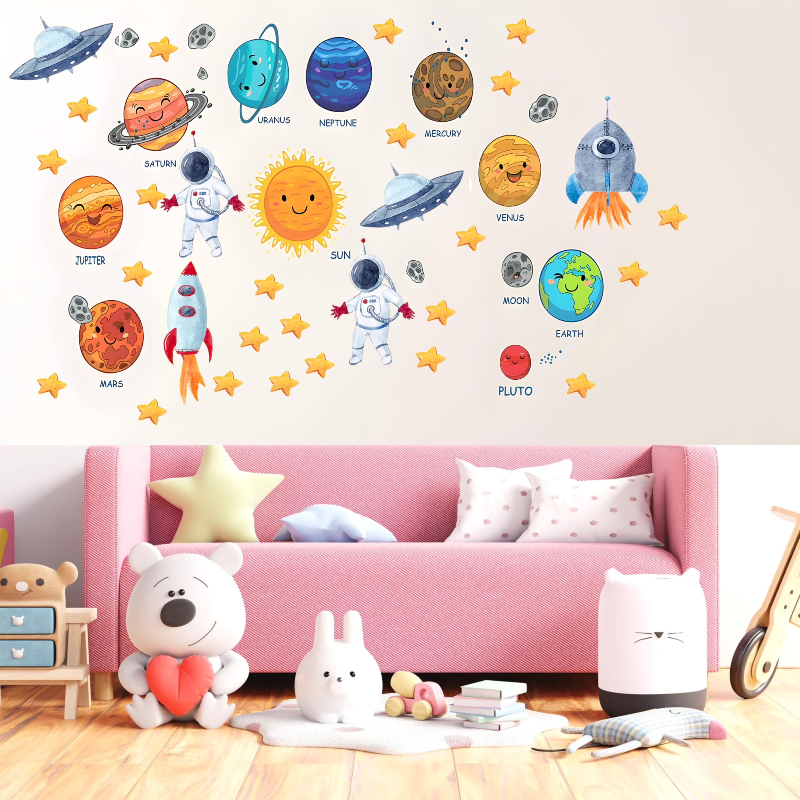 Planets Wall Sticker for Kids Room, Peel and Stick Planet Set Wall Decal for Nursery, Kids Wall Decor, Nursery Space Themed Decals, Solar System Solar System Design Small Size - Image 2 thumbnail