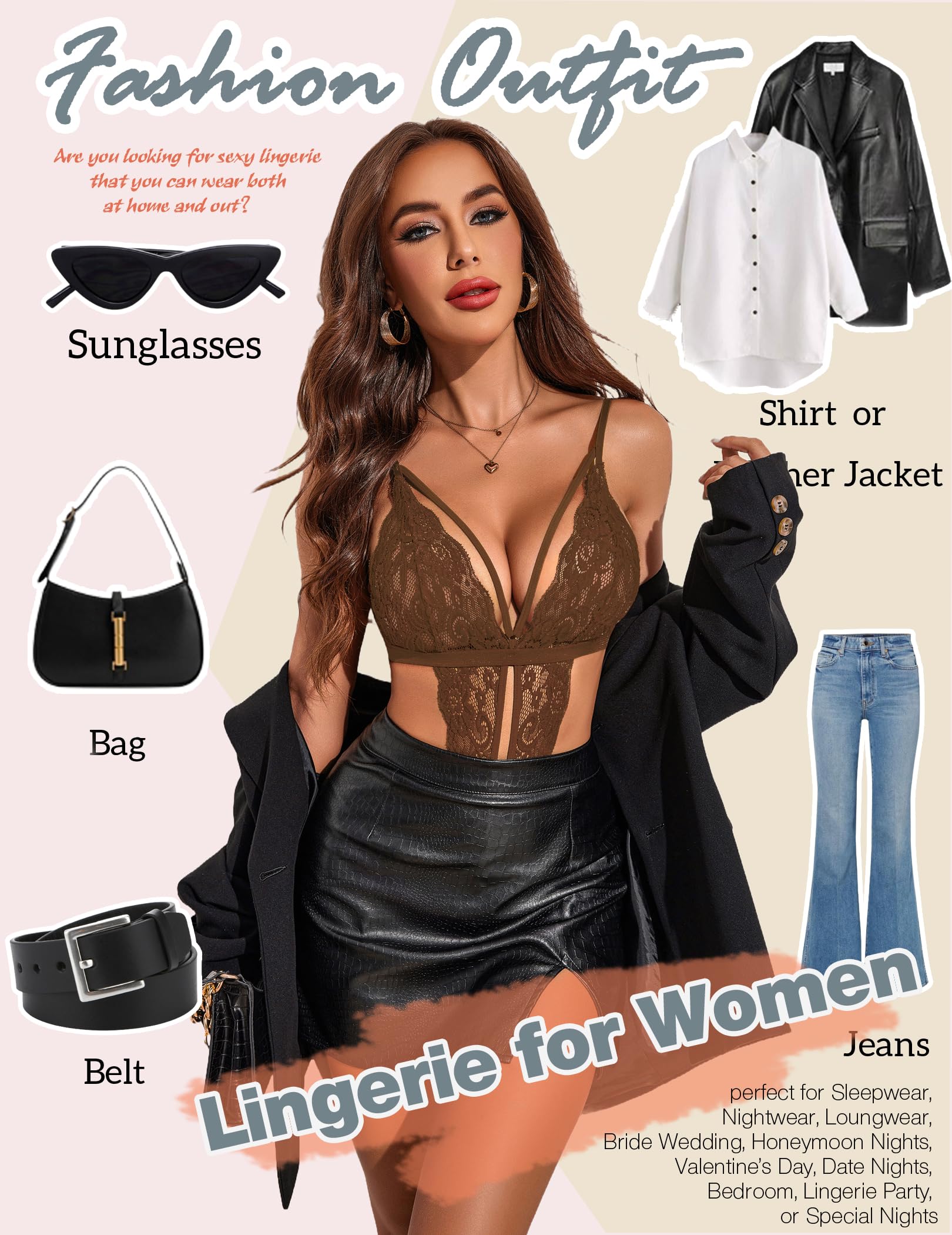 Avidlove Women One Piece Lingerie Deep V Lace Bodysuit Babydoll Teddy Underwear