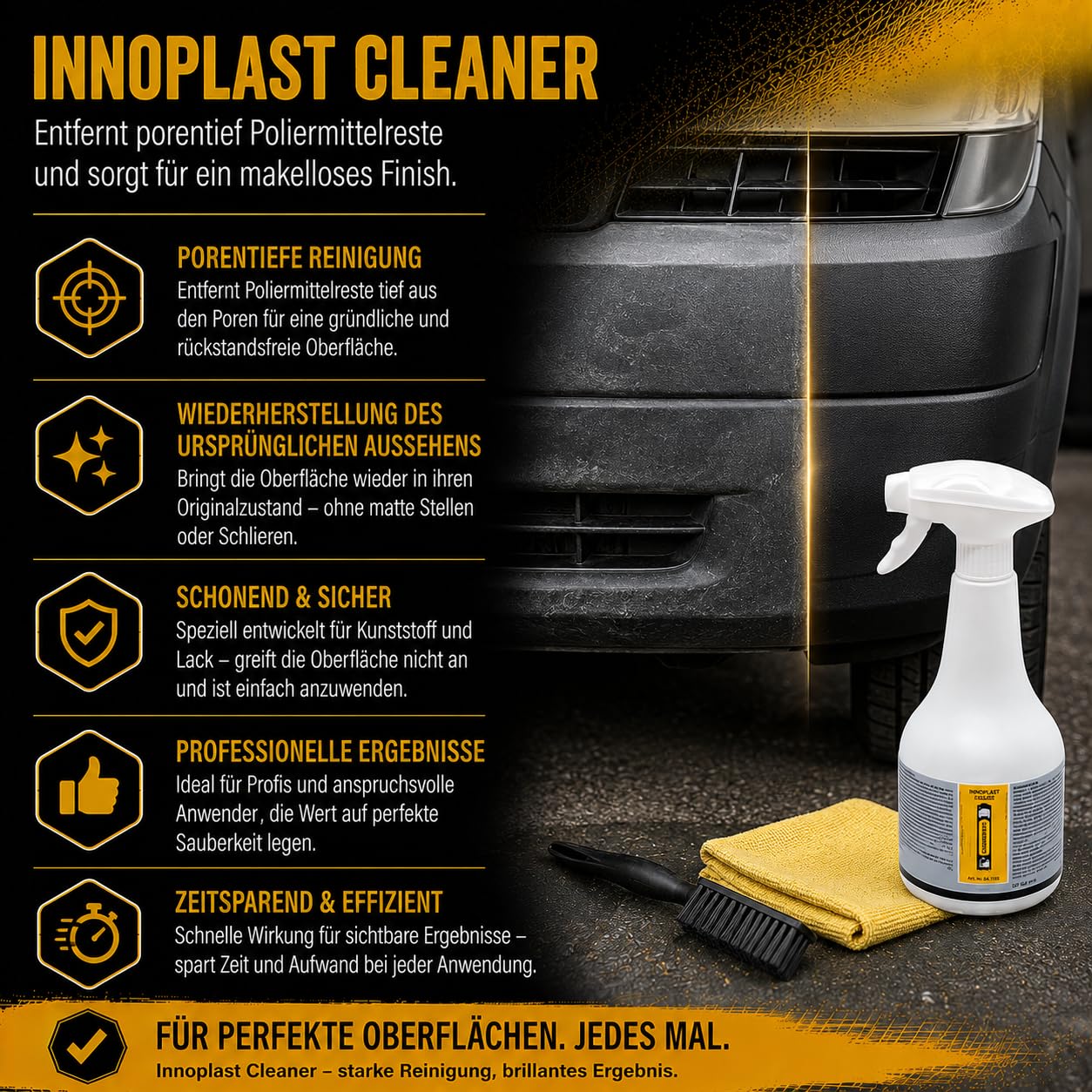 2 Stück Innotec Innoplast Cleaner Flugrostentferner - entfernt Flugrost, Nikotin, Fett, Schmutz - Innoplast Cleaner 500ml + Reinigungsschwamm - Silikonfrei für Lackierereien und Karosseriewerkstätten
