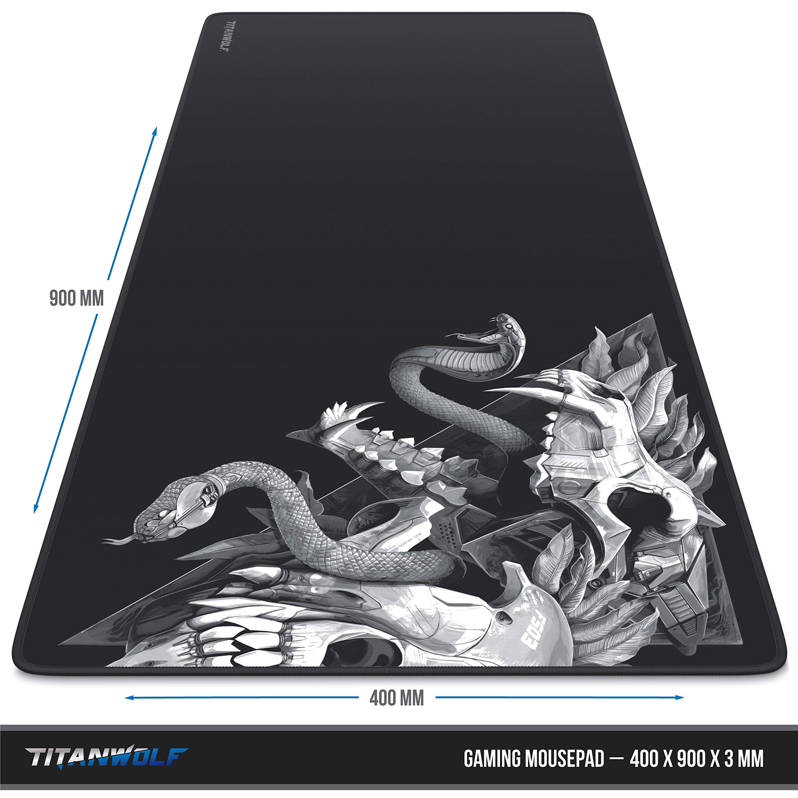 Tappetino Mouse Da Gaming TITANWOLF XXL - 900x400mm, 3mm Spessore | Base Gomma Antiscivolo, Design Wolf Skull - Foto 7