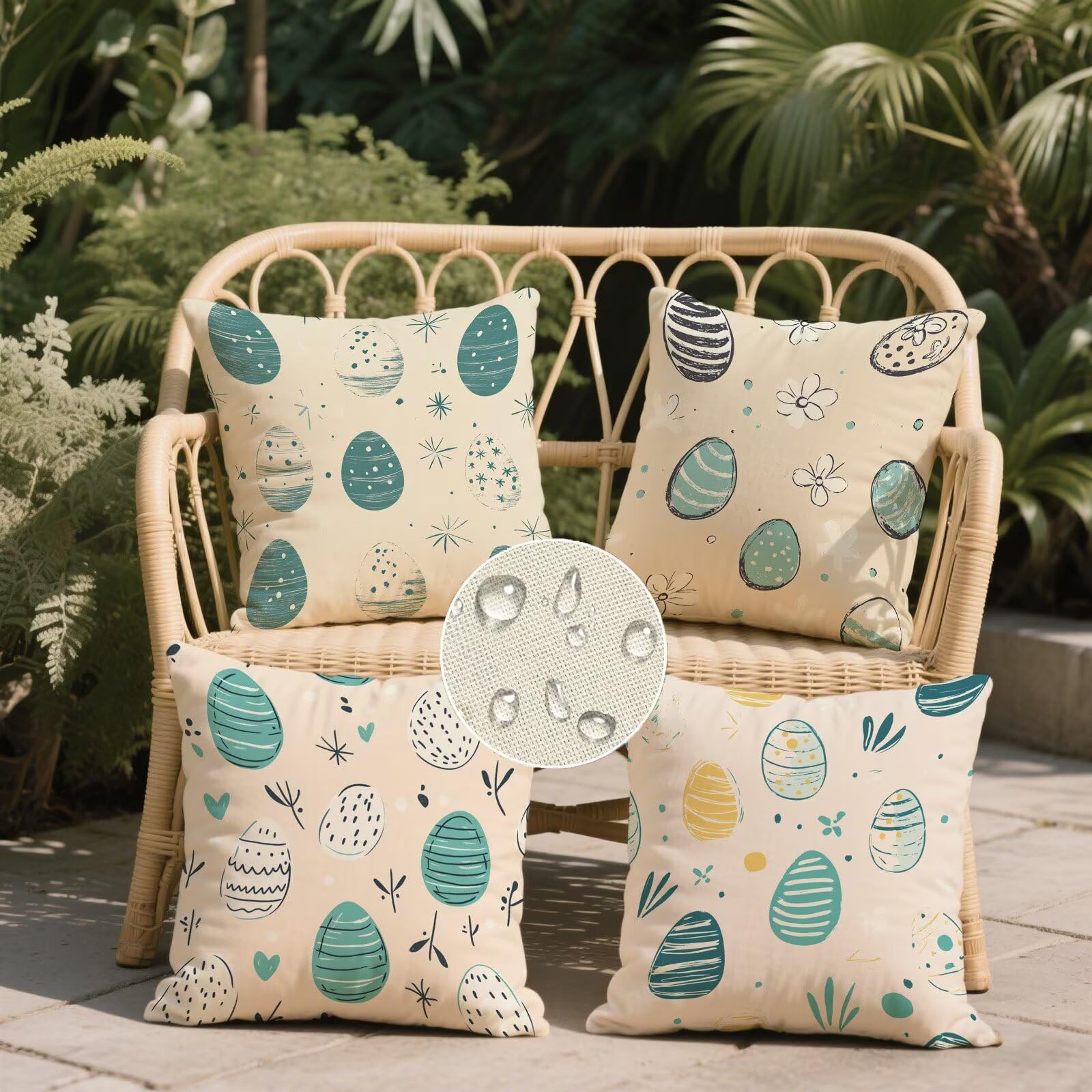 Federa Cuscino 70 x 70 Turchese Copricuscino Divano Decorativi Set di 4 Estate Lino Esterno Impermeabili Cuscini Beige per Soggiorno Camera Letto Balcone Giardino Casa Decorazione Fodere Cuscini F-762
