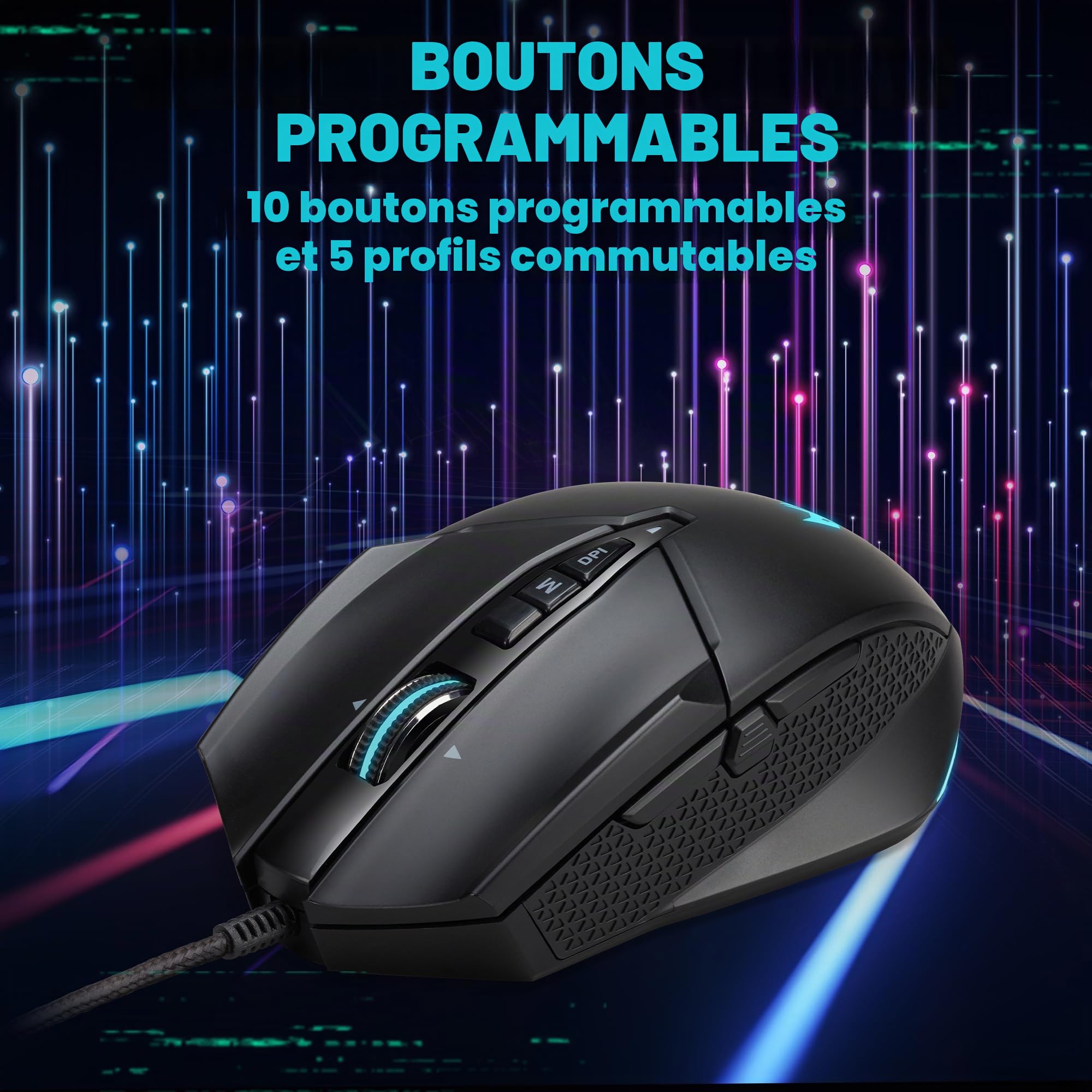 Predator Cestus 335, Souris Gaming Jusqu’à 19000 DPI, 5 Niveaux DPI, 10 Boutons Programmables Avec Buster Fire, IPS 400, Capteur Pixart 3370, Défilement Infini, Souris USB, Noir