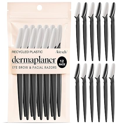 Kitsch Dermaplane Razor for Women Face – Face Razors for Women & Men, Eyebrow Trimmer & Face Shaver – Exfoliating Facial Razor & Skin Care Tool for Smoother Skin - Black, 12 pcs