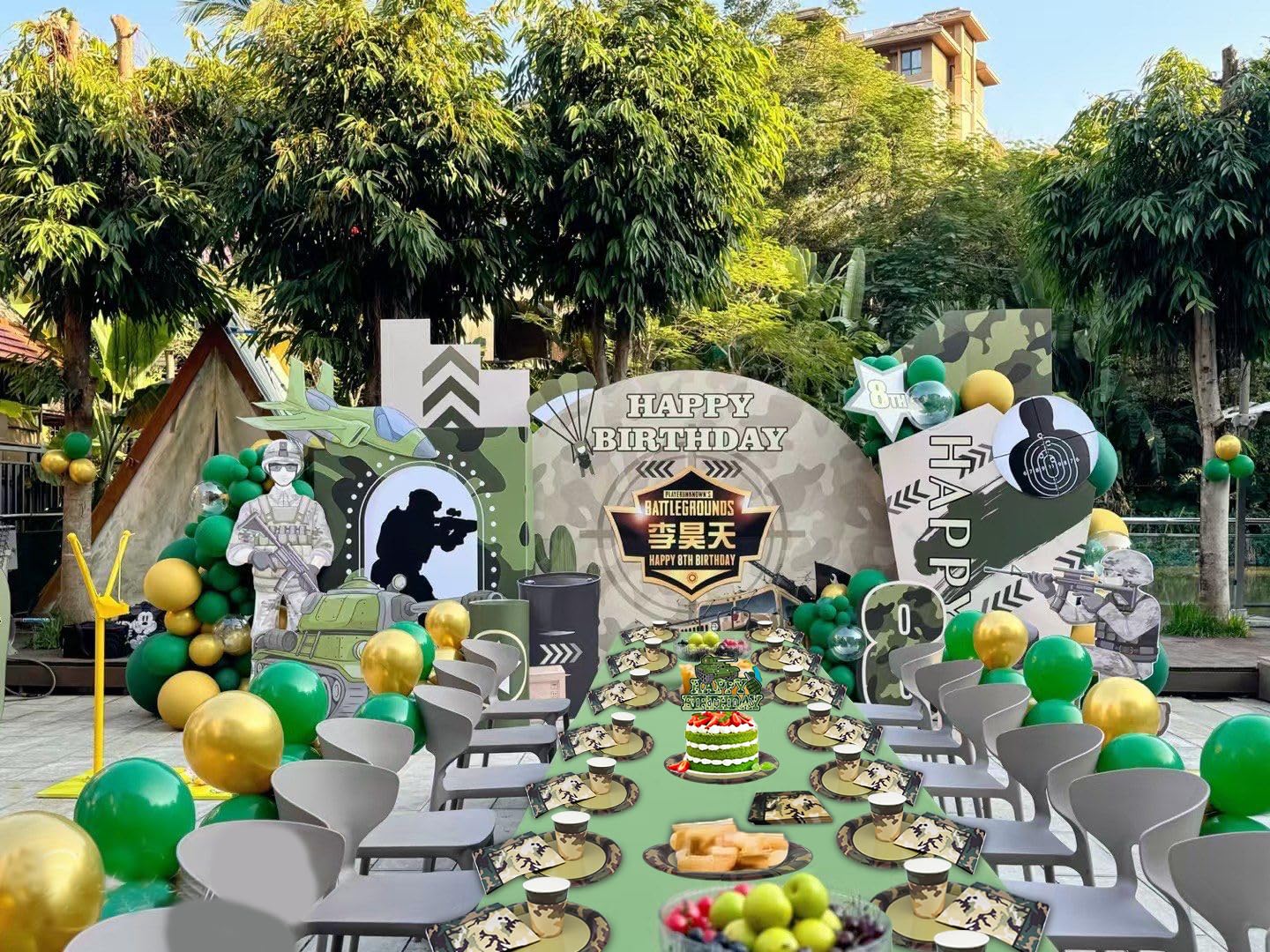 Set di stoviglie mimetiche per feste da 24 ospiti, piatti piani, temi di compleanno dell'esercito, decorazione da tavolo, campeggio, feste all'aperto