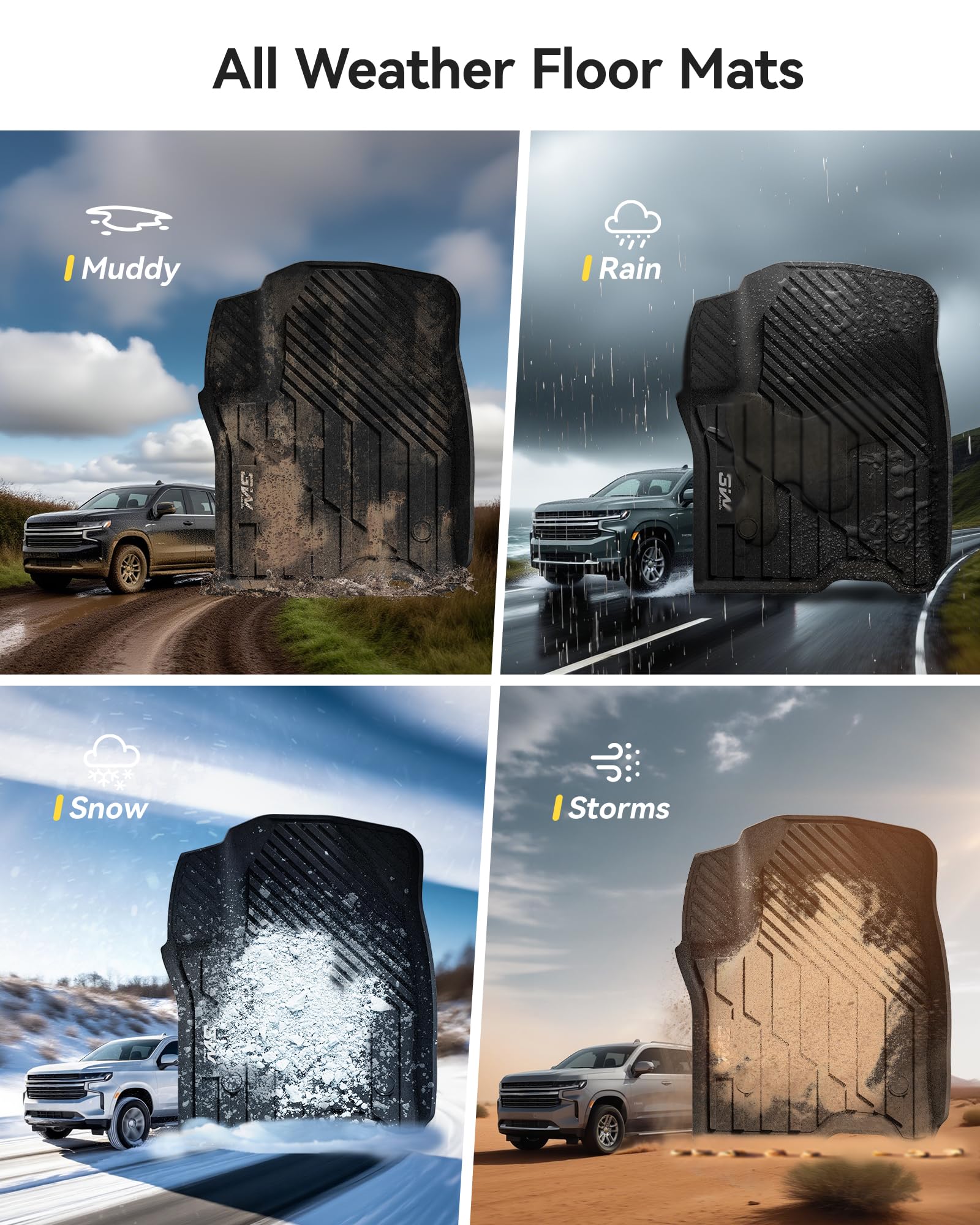 3W Floor Mats Cargo Liner Fit for 2021 2022 2023 2024 2025 2026 Chevy Tahoe GMC Yukon Cadillac — view 6