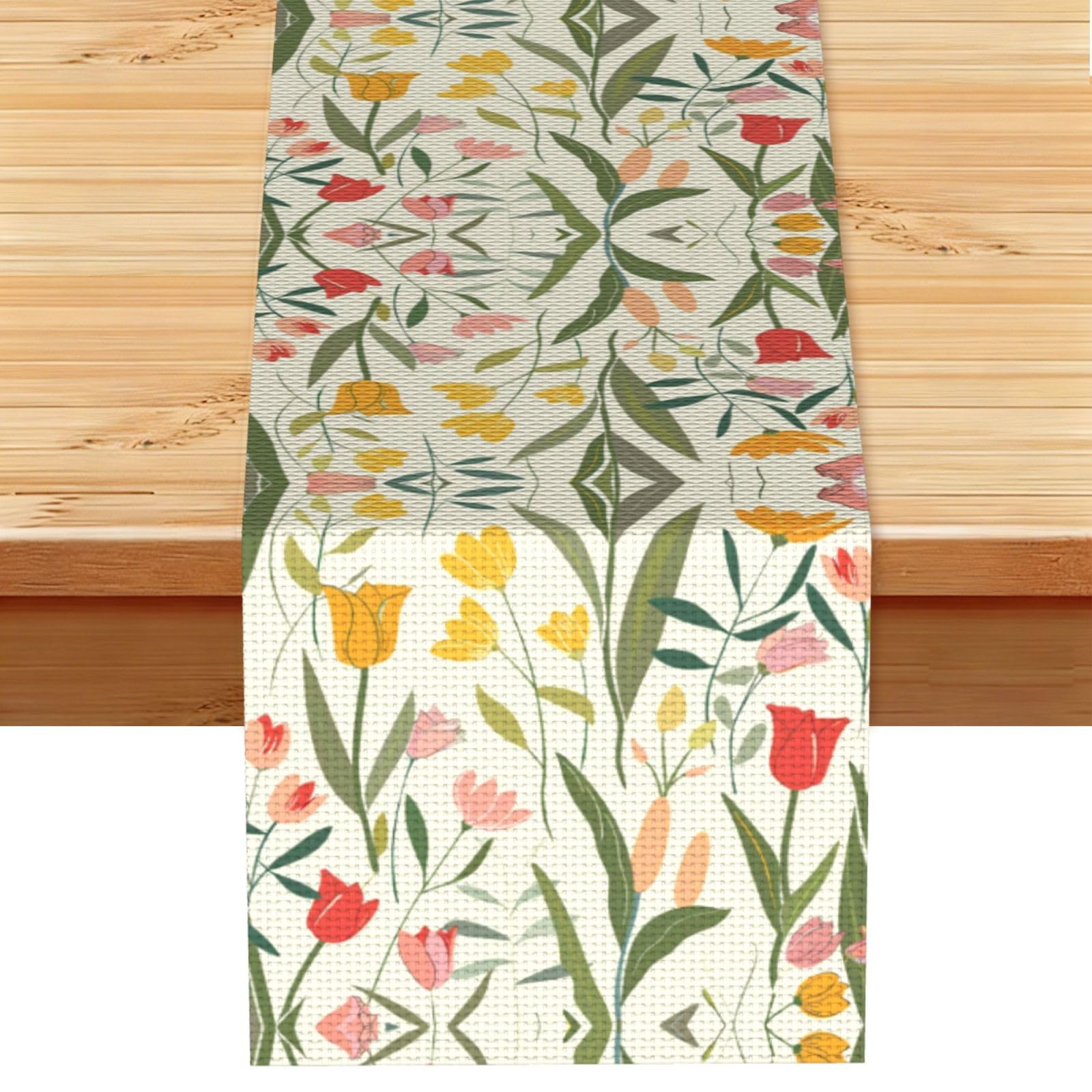 Delicate Coral Yellow Tulips Printed Table Runner 13 x 72, Wrinkle Resistant Decor for Dining Table Coffee Table Fireplace