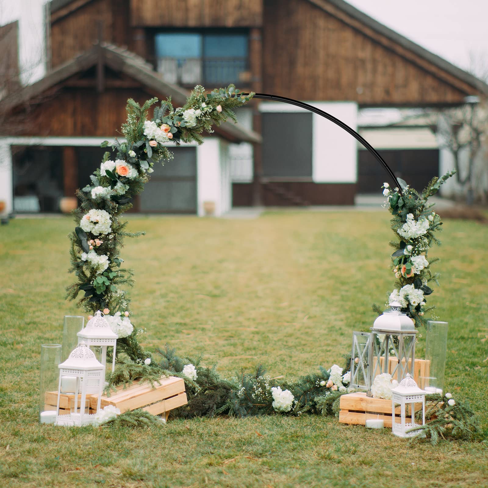 Fogein 6.6ft Round Backdrop Stand, Stable Circle Balloon Arch Frame, Metal Circle Arch Stand for Wedding Birthday Party Baby Shower Decoration(Black)