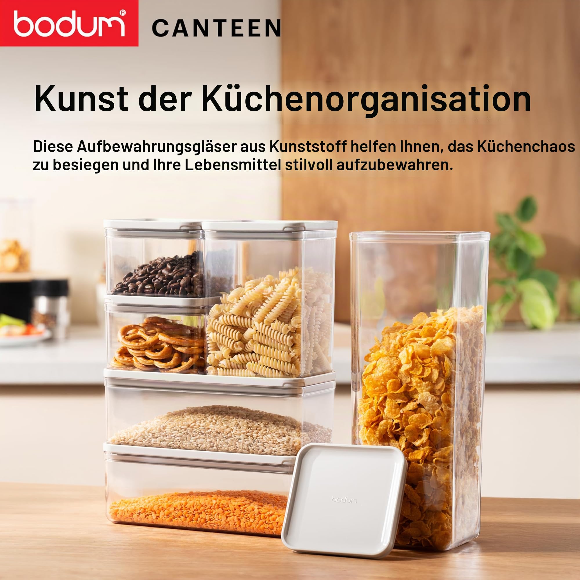 Bodum Vorratsdosen Set CANTEEN – 12-teilig mit weißen Deckeln – BPA-frei & spülmaschinenfest – Stapelbare, transparente Aufbewahrungsbehälter
