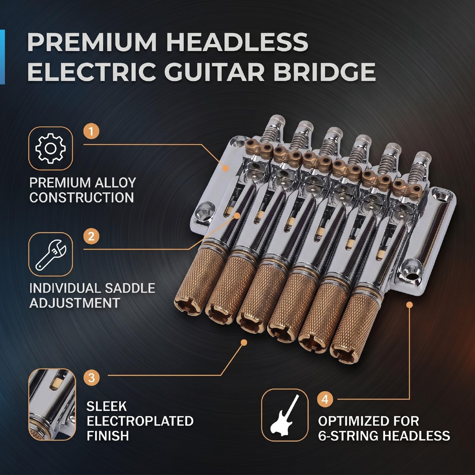 Naroote Puente de Guitarra sin Cabeza de 6 Cuerdas, Silla de Montar Ajustable, Puente Eléctrico de Aleación con Chapado en Oro Plateado para Guitarra Eléctrica sin Cabeza