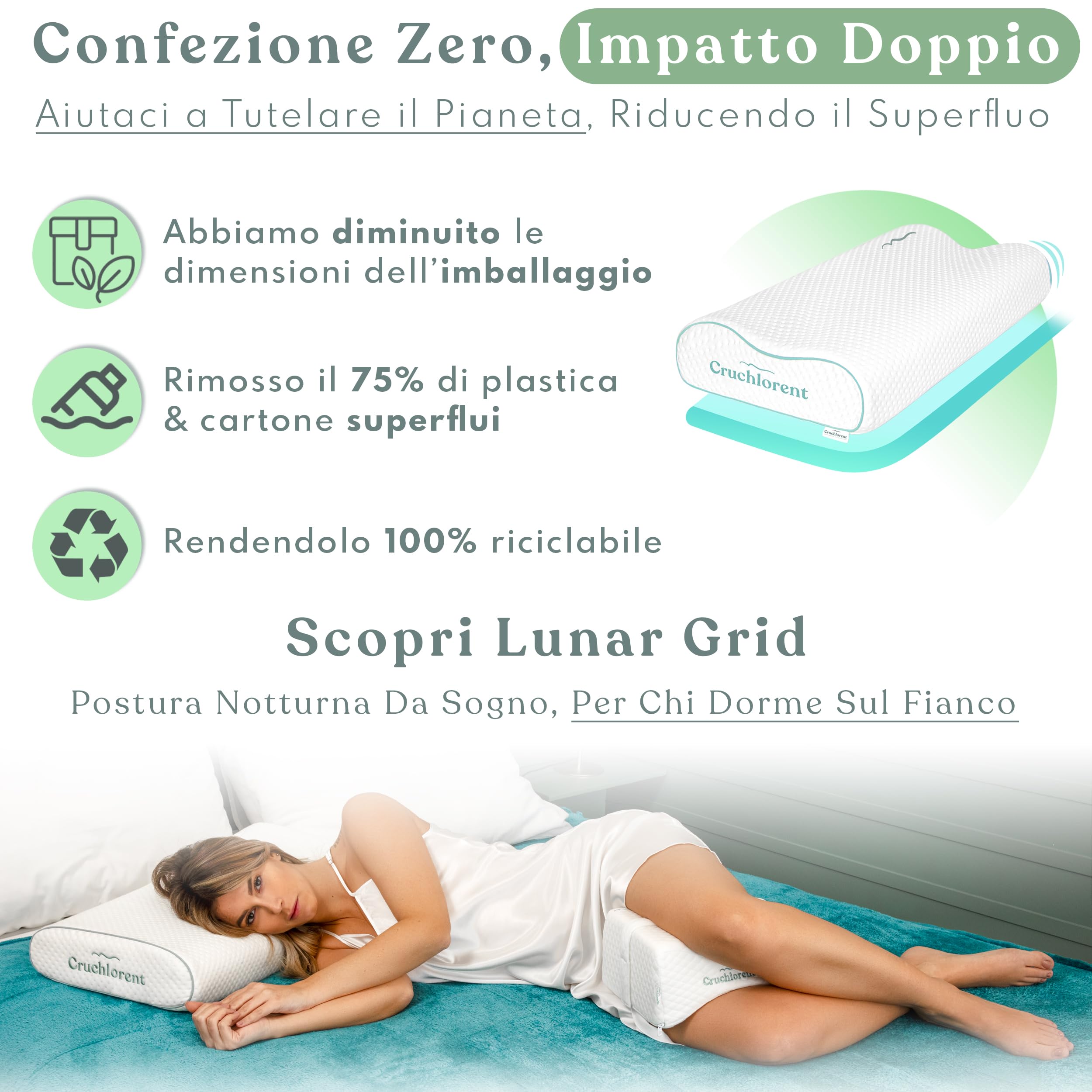 Cuscino Cervicale per Dormire a Doppia Onda - 3 Altezze Regolabili - Ideato per chi Dorme di Lato o di Schiena - Dimensioni Standard 70x35 - Cuscino Memory Foam - Antirussamento