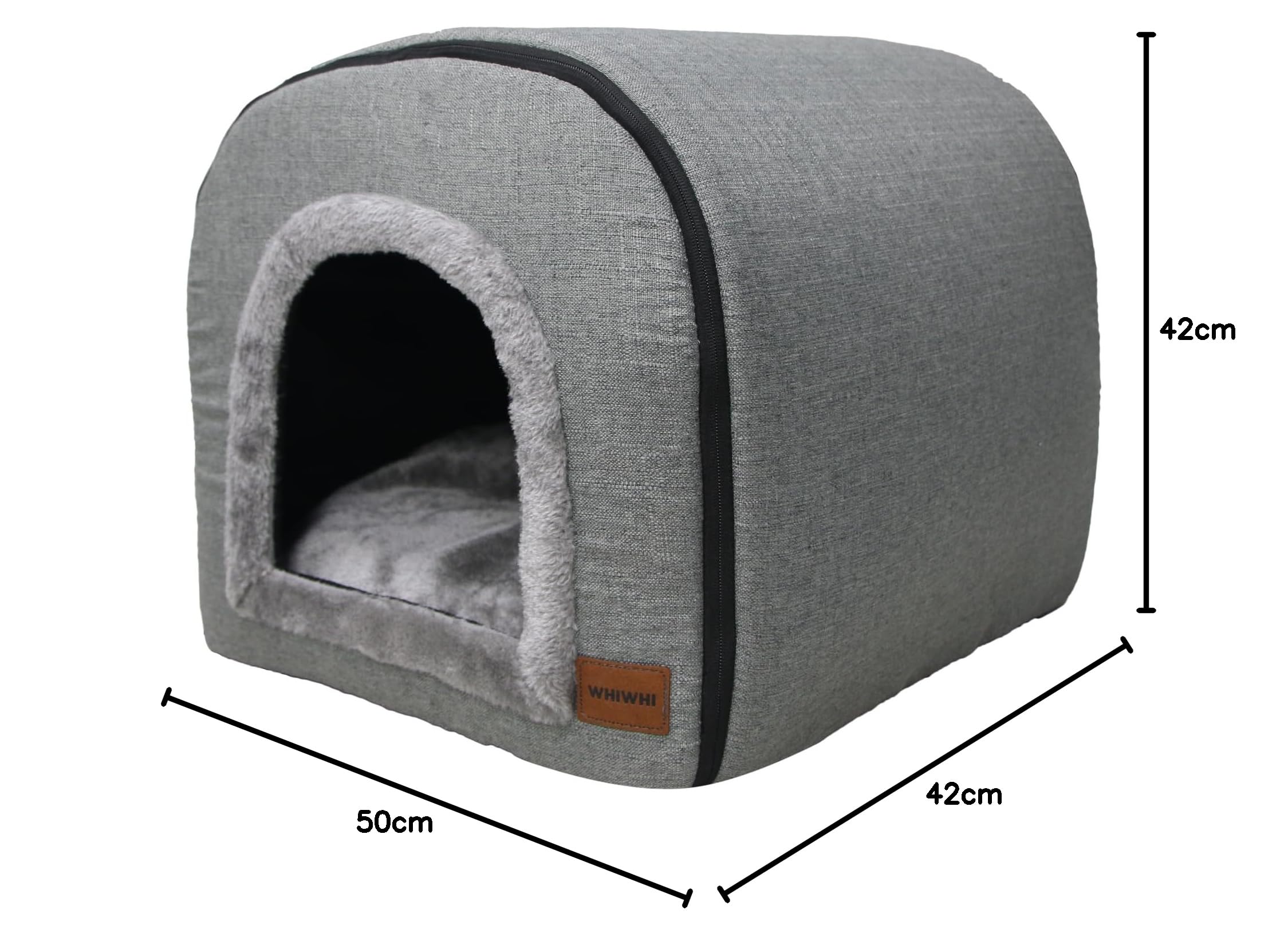 Cuccia per Gatti per Interni, Letto Grotta per Gatti con Peluche, Cuscino per Gatti, Casa per Dormire per Animali Domestici, Cuccia Pieghevole per Cani 50x42x42cm (Grigio)
