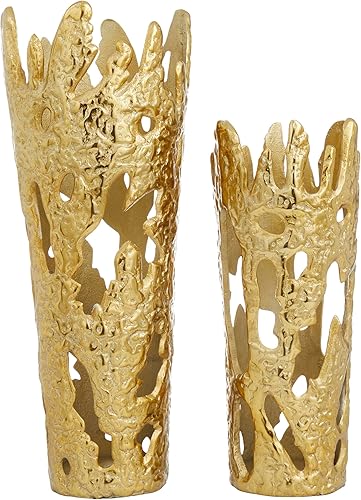 Miniatura 4 de Deco 79 Jarrones decorativos de metal de aluminio con diseños recortados, juego de 2 jarrones para decoración del hogar de 20 pulgadas, 15 pulgadas