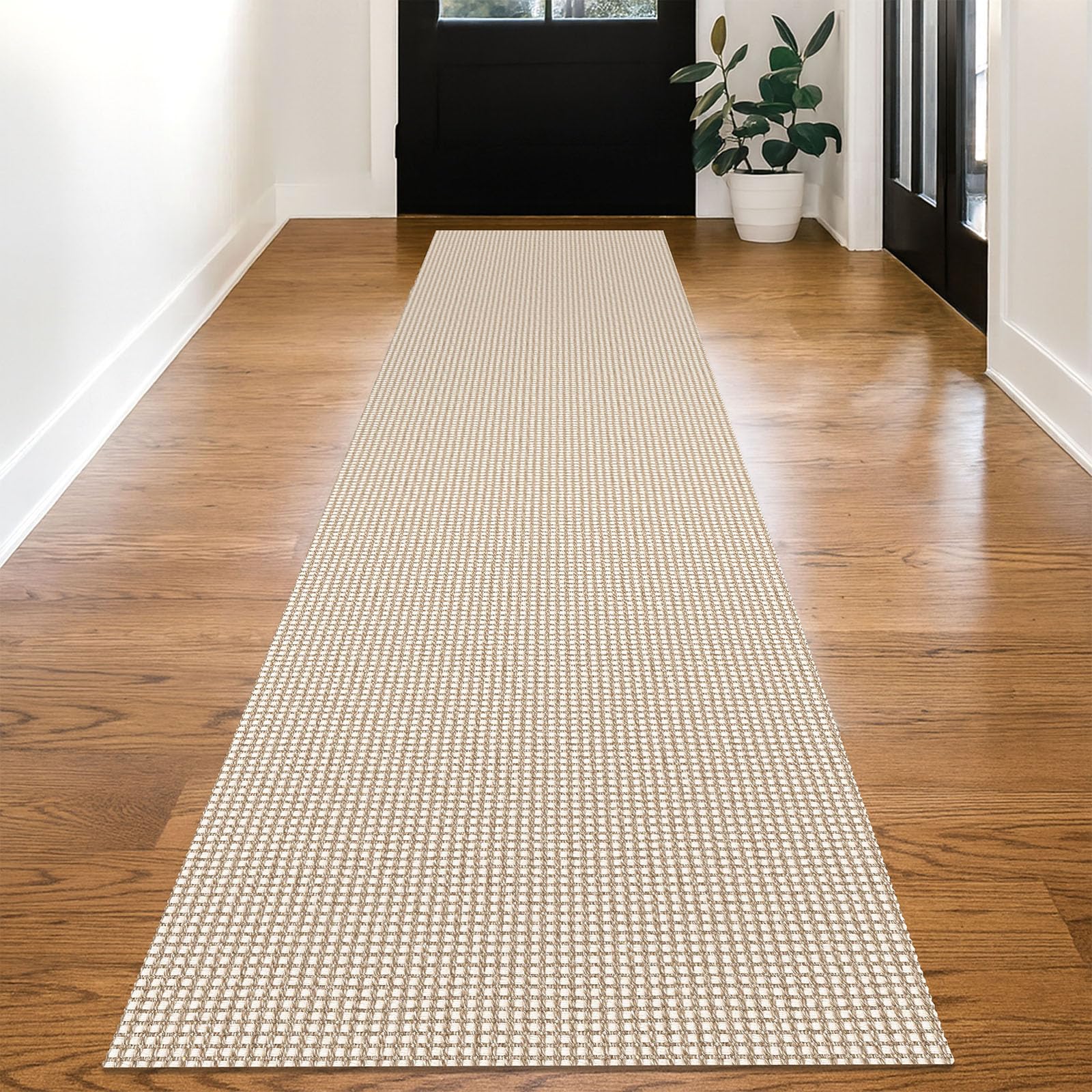 KOZYFLY Long Runners for Hallways 3x12 ft Washable Kitchen Runner Non Slip Rubber Backed Hallway Rugs Cotton Entryway Runner Rug Floor Carpet for Indoor Hall, Backdoor, Kitchen, Ivory/Khaki โ image 1