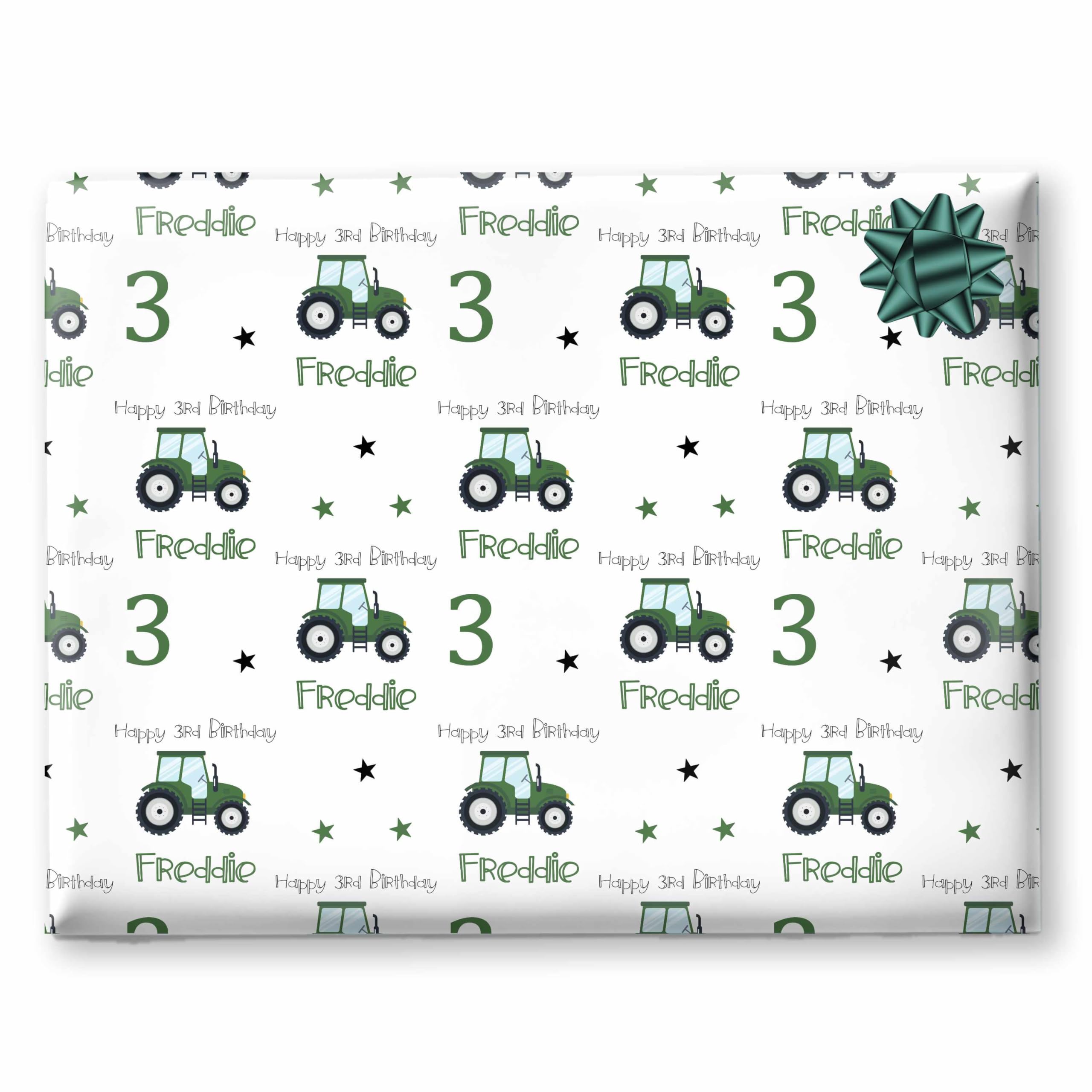 Personalised Birthday Gift Wrapping Paper, Gift Wrap Roll, Custom Gift Wrap, Green Tractor