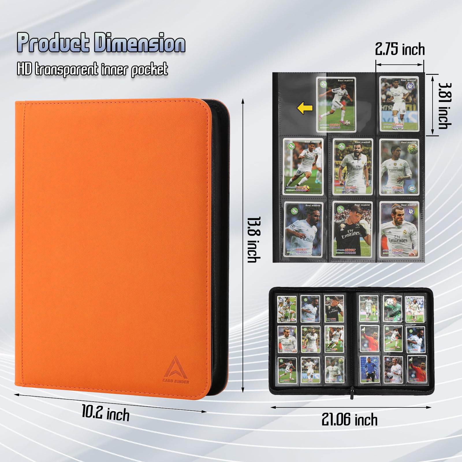 Arkeiliy Carpeta de tarjetas de 9 bolsillos, bolsillos de doble cara con 30 fundas, soporte para tarjetas coleccionables con cremallera de alta calidad, álbum de coleccionista con capacidad para 540