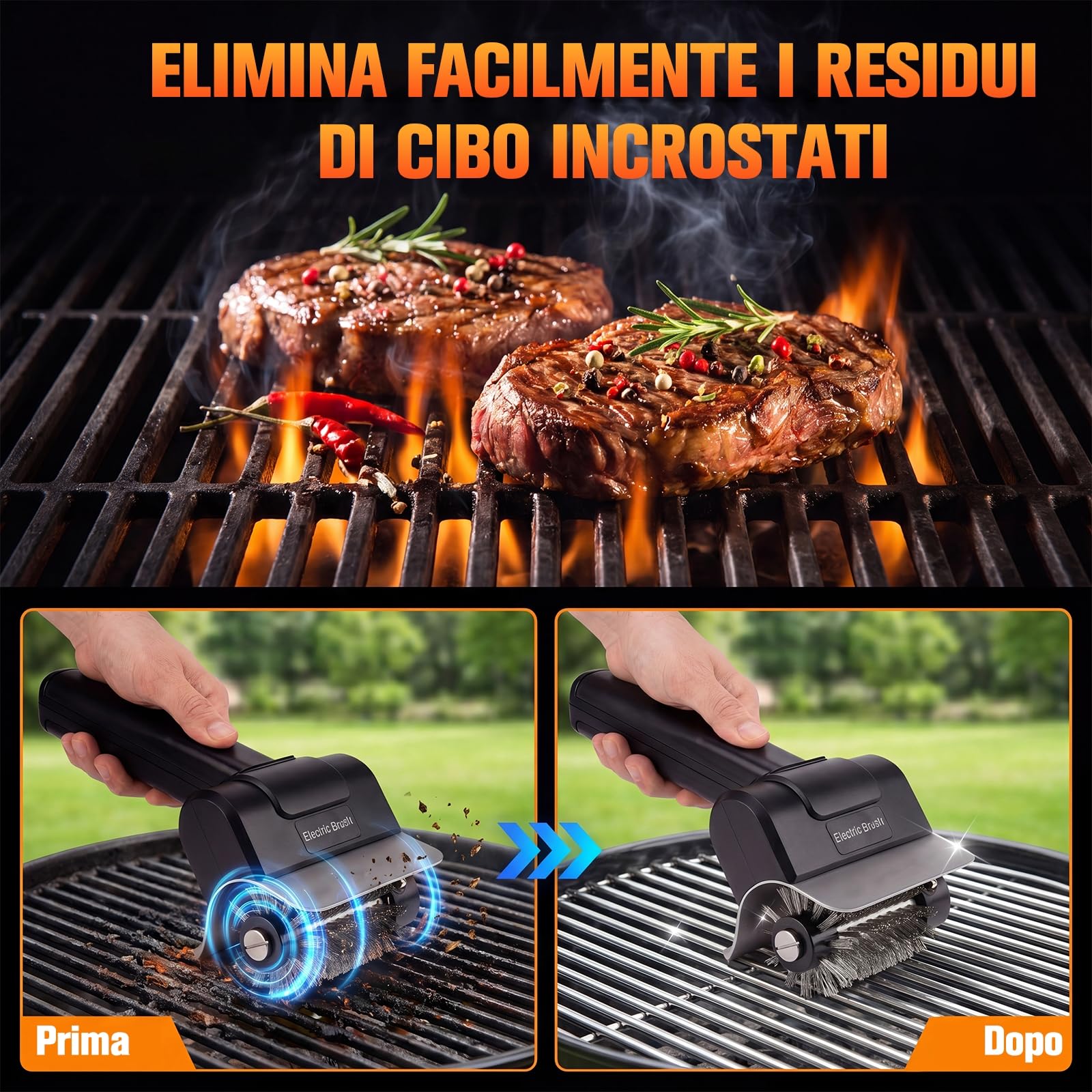 Spazzola Elettrica per Barbecue Pulizia: Pulisci Griglia BBQ Elettrico - Spazzola Ricaricabile per la Pulizia Del Griglia Senza Fili - Acciaio Inox Strumento di Pulizia per BBQ Griglia