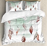 Vista 229 de Ambesonne Juego de funda de edredón color menta, líneas onduladas horizontales a rayas blancas abstractas de tonos suaves, exhibición de arte