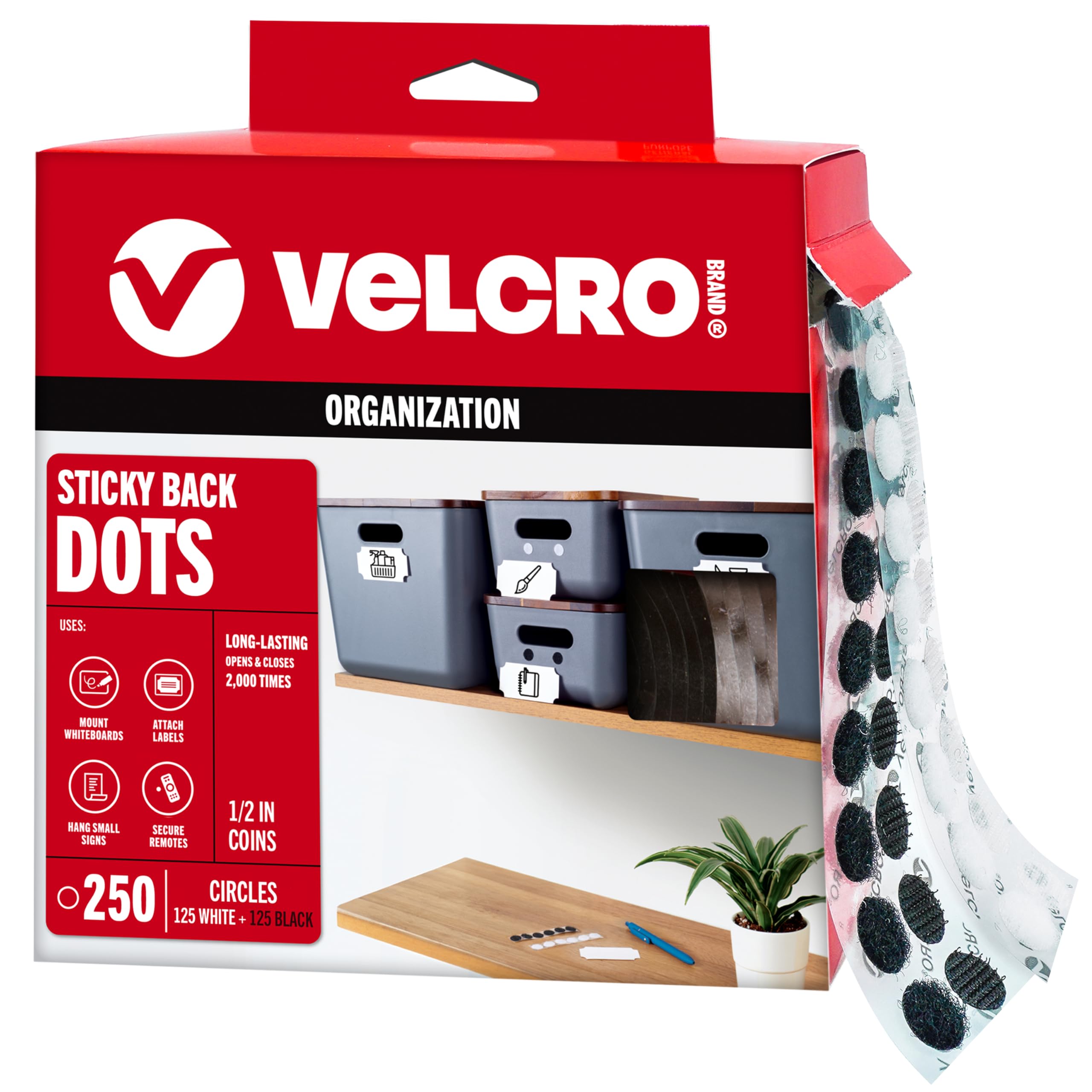 VELCRO Brand Dots with Adhesive | 250 Pack Assorted White and Black Sets | Preschool Classroom Essentials | Perfect Teacher Adhesive Circles | Adhesive Tape