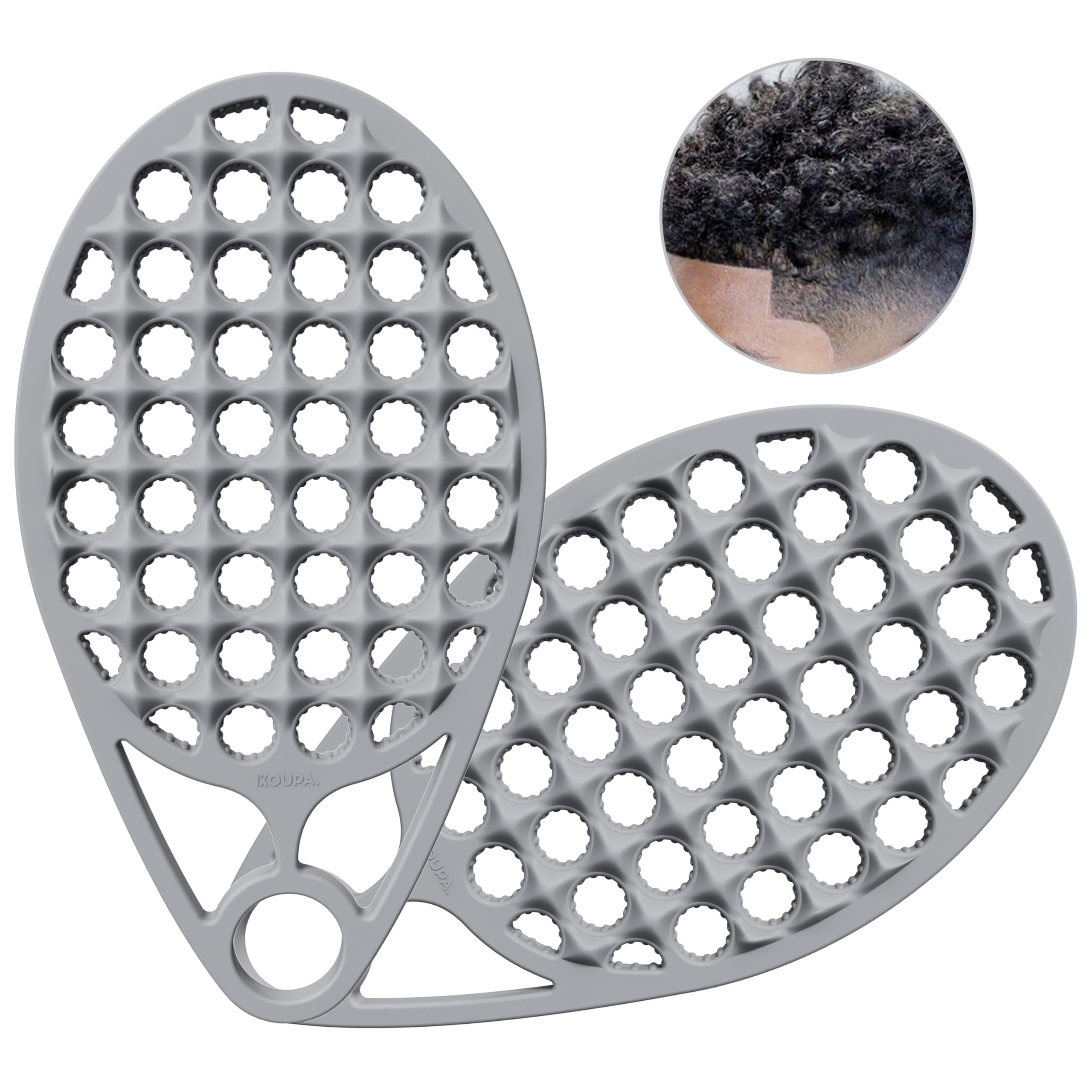 KOUPA Magic Silicone Curly Hair Brush, One Piece Twist Curl Comb for Afro Curls, Washable Hair Tool for Men Women, Grey, 2 Pieces