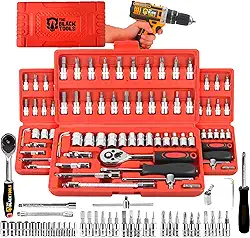 Jogo De Soquete Aço Crv 1/4 Catraca Chave Allen Kit Ferramentas C/Maleta 46 Peças Fenda Philips Tks46 The Black Tools