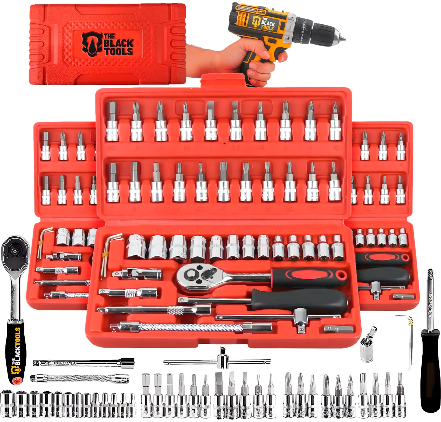 Jogo De Soquete Aço Crv 1/4 Catraca Chave Allen Kit Ferramentas C