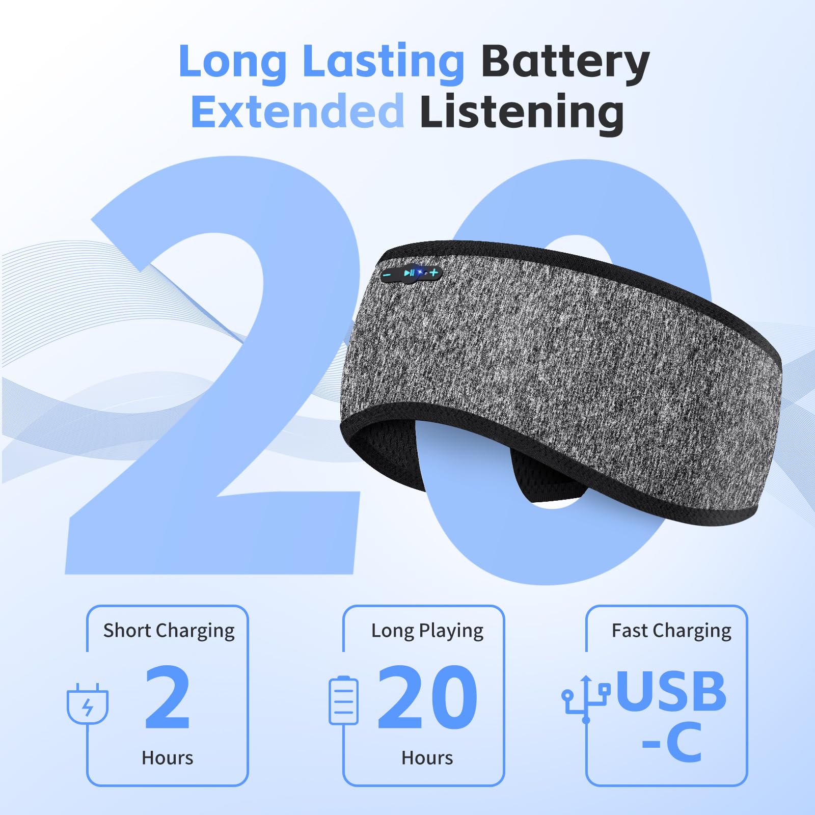 Cuffie per dormire con Bluetooth 6.0, fascia 3 in 1, per dormire, per chi dorme sul fianco, con 20 ore di riproduzione, stereo HD, archetto wireless rimovibile e lavabile, per fare sport durante il