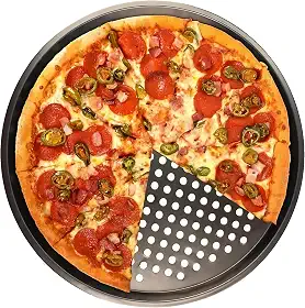 Forma de Pizza,Assadeira com Furos de 32 cm, Assadeira Redonda Antiaderente de Alumínio para Forno, Utensílio de Cozinha para Assar Pizza, Ideal para Casa e Restaurante, Preto