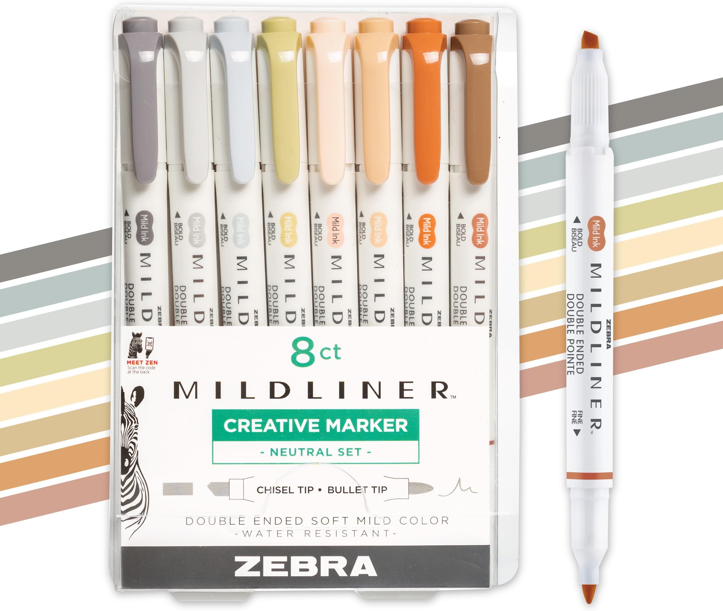 Zebra Pen Mildliner Double Ended Highlighter, Broad and Fine Point Tips, Assorted Neutral Vintage Ink Colors, 8-Pack (78208)