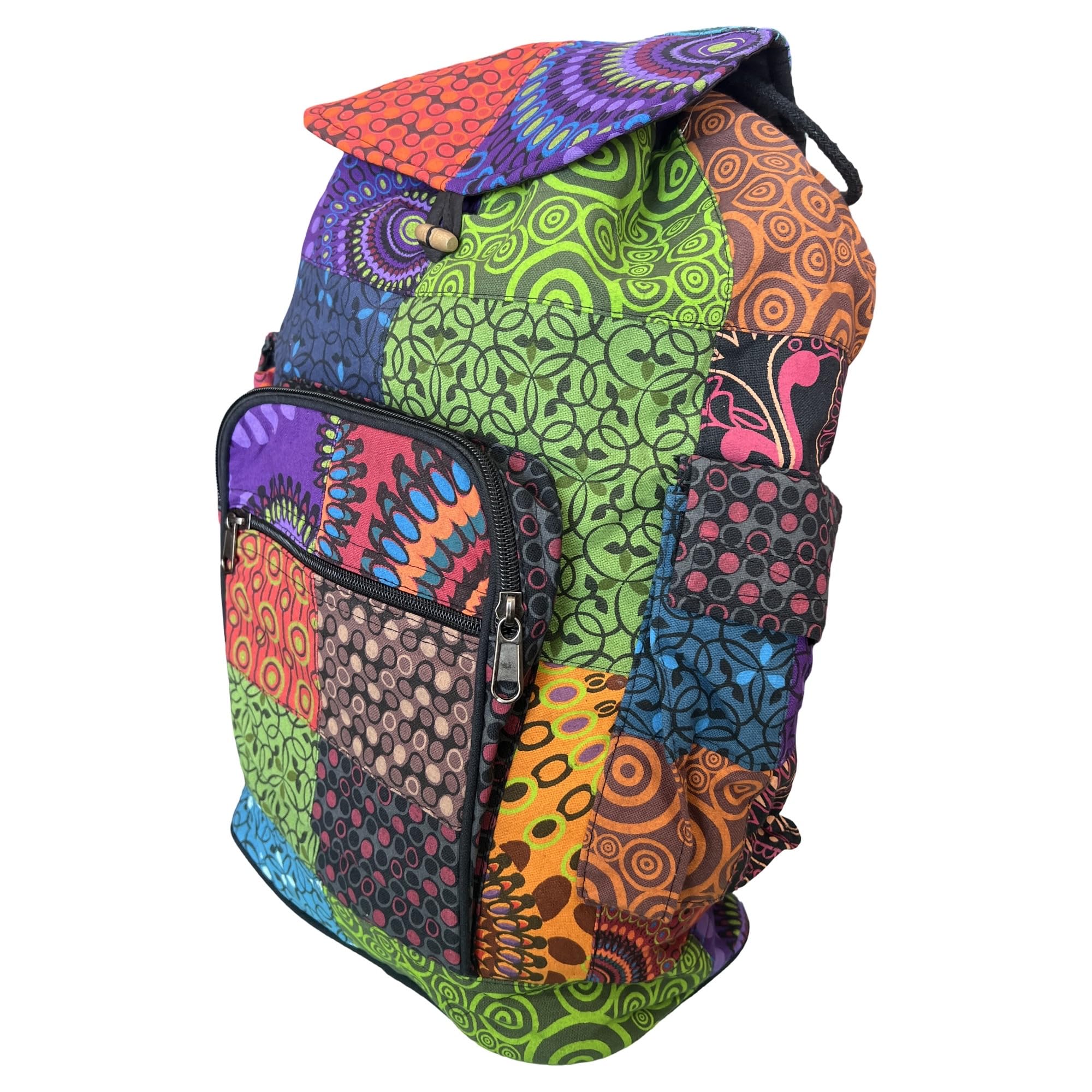 Mochila étnica de moda con diseño floral bohemio, con cremallera, estilo hippie