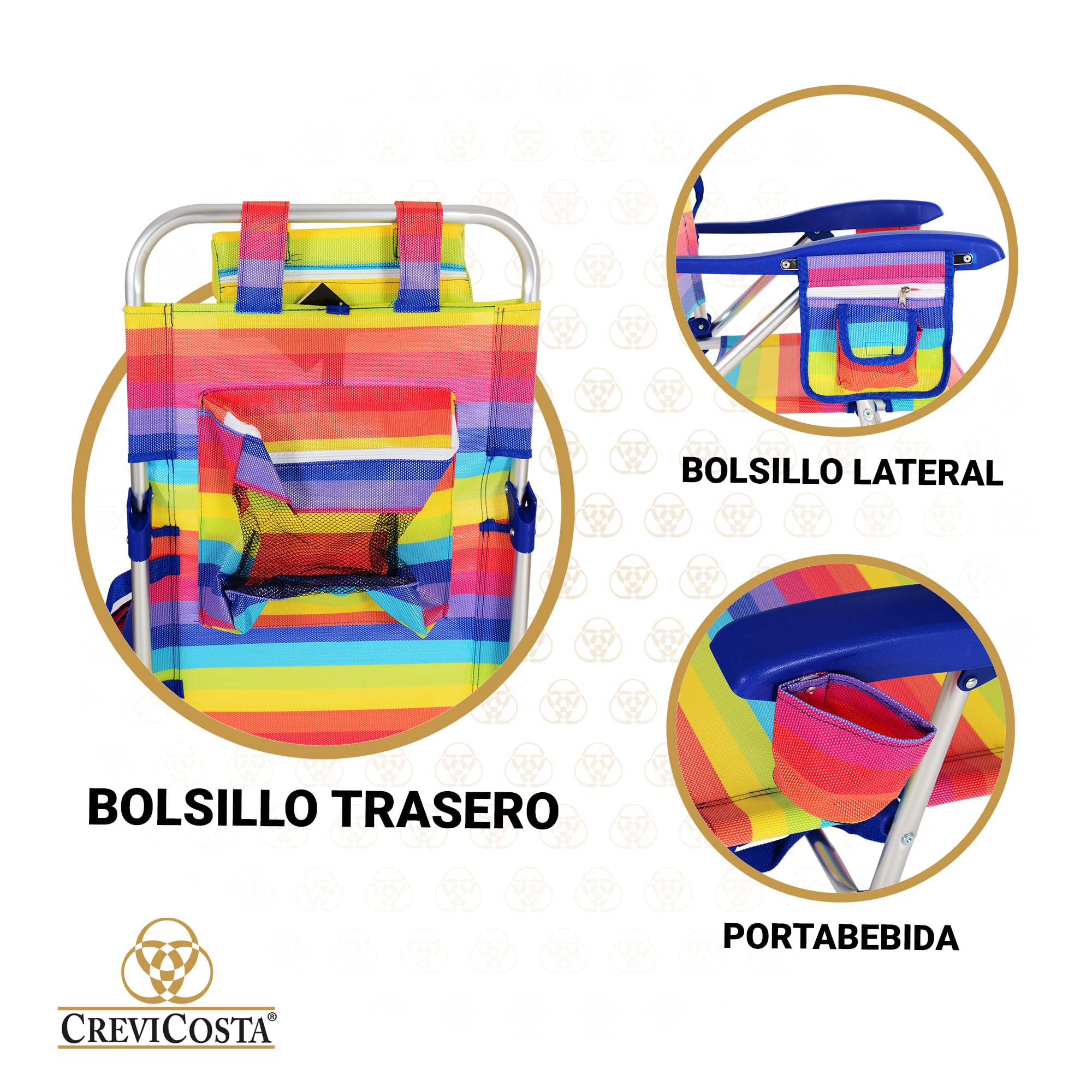 CREVICOSTA QUALITY MARK MARCAS DE CALIDAD - Lavanda 12009 - Silla de Playa Plegable con reposabrazos y 7 Posiciones de Descanso. (Orgullo)