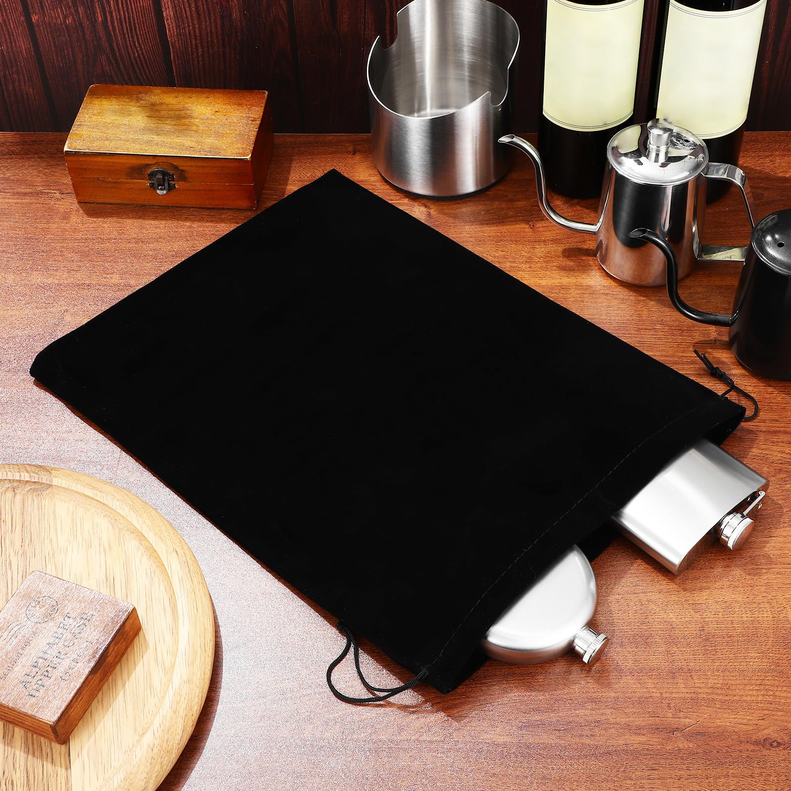 IMIKEYA 10 Stück Schwarze Flanellbeutel mit Kordelzug 30X40cm Wiederverwendbare Stoffbeutel für Geschenke und Zubehör für Geburtstag und Weihnachten